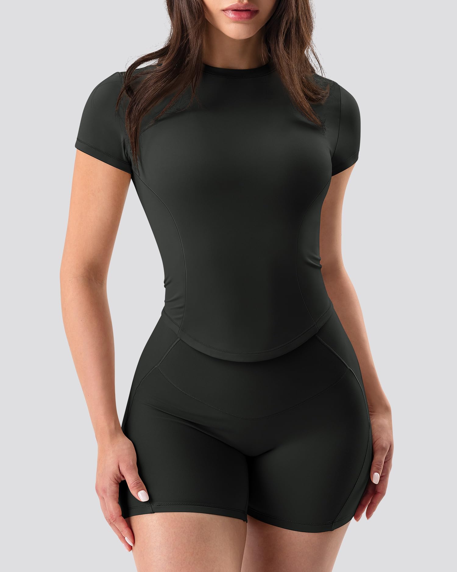 GYM RAINBOW Short Sleeve Workout Tops for Women, Cropped Workout Shirts Slim Fit Crew Neck Athletic Gym Running T Shirts