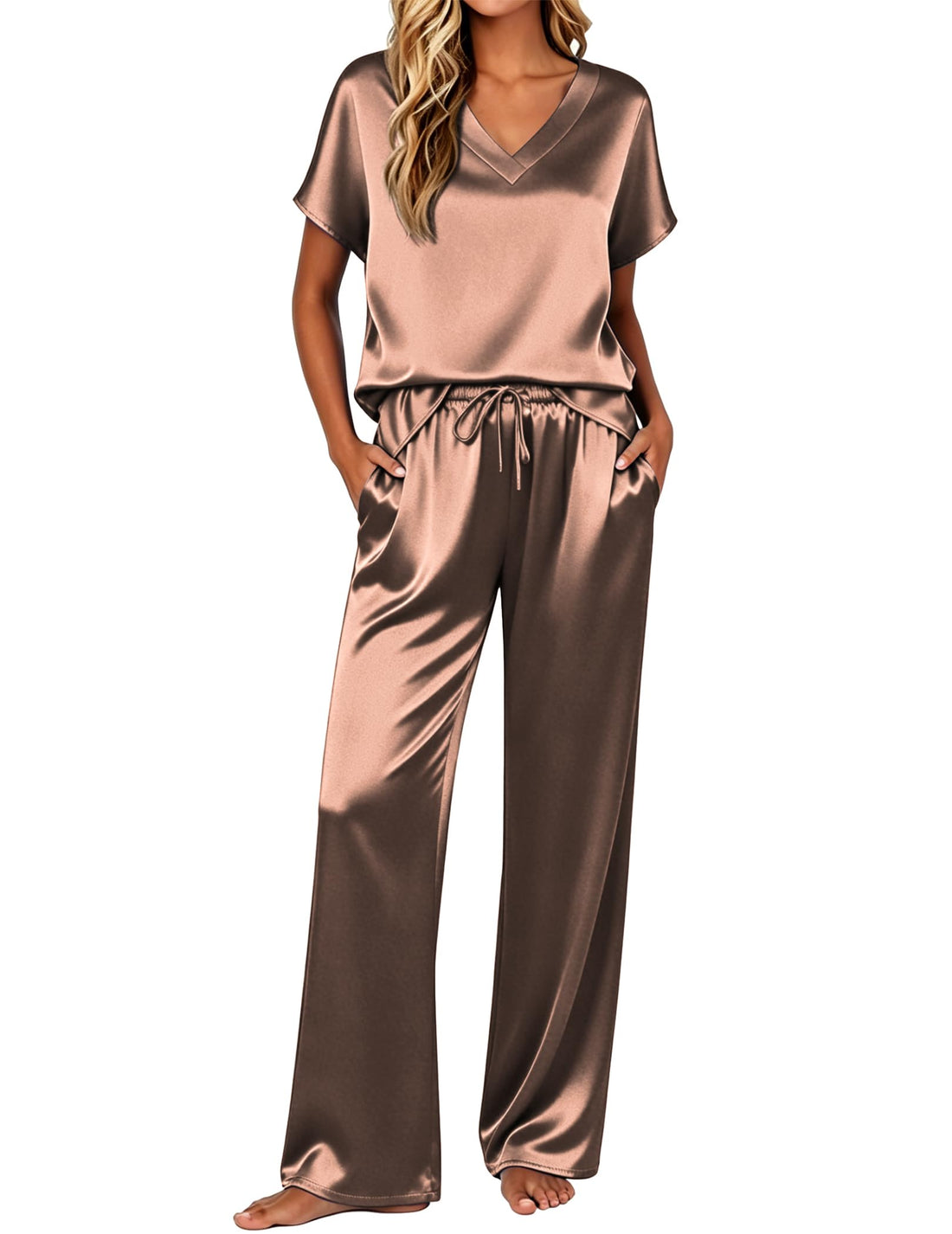 Ekouaer Womens Silk Pajamas Set 2 Piece Satin Pjs Cap Sleeve Loungewear