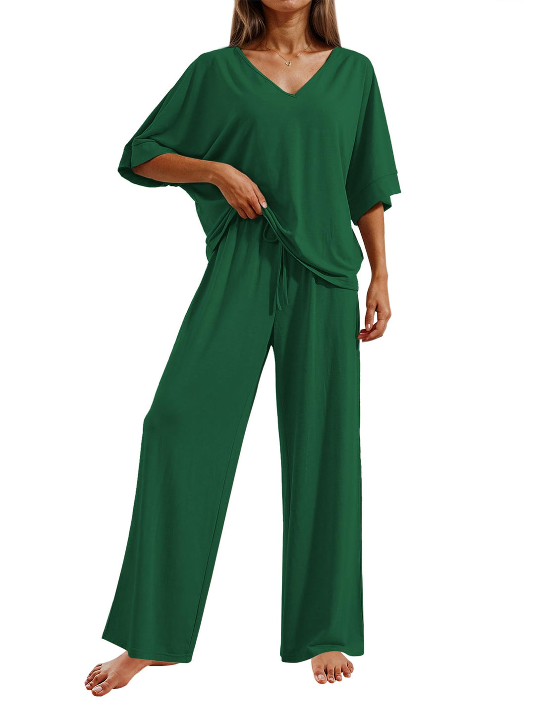 Ekouaer Pajama Sets Womens 2 Piece Short Sleeve Long Pants Pjs Lounge Set