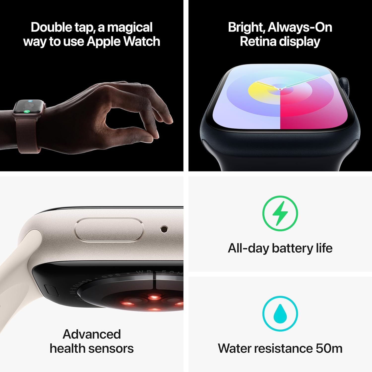 Apple Watch Series 9 [GPS 45mm] Midnight Aluminum Case with Midnight Sport Band M/L (Renewed)