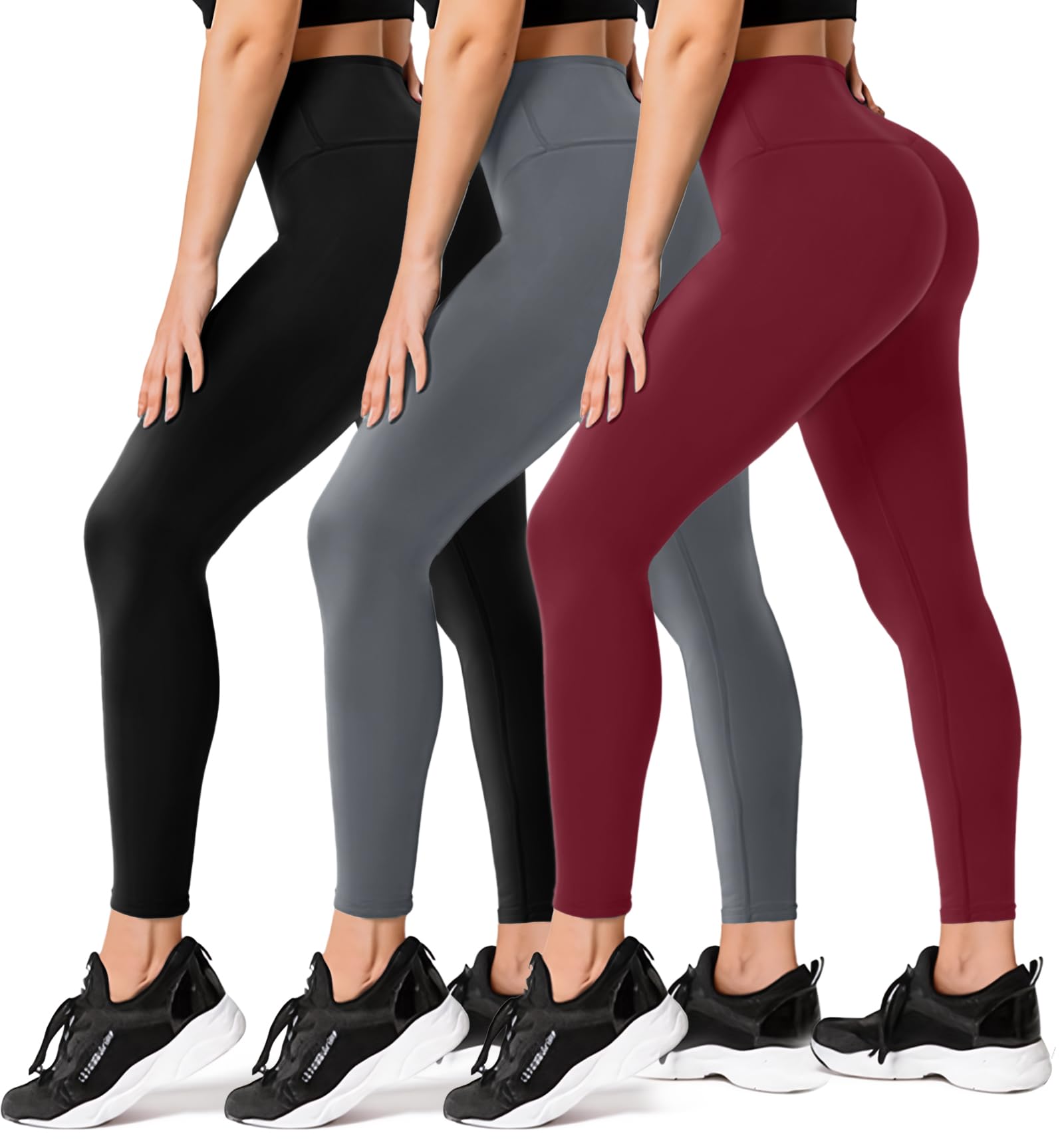 FULLSOFT 3 Pack Leggings for Women High Waisted Soft Black Yoga Pants for Workout Athletic Running Reg & Plus Size