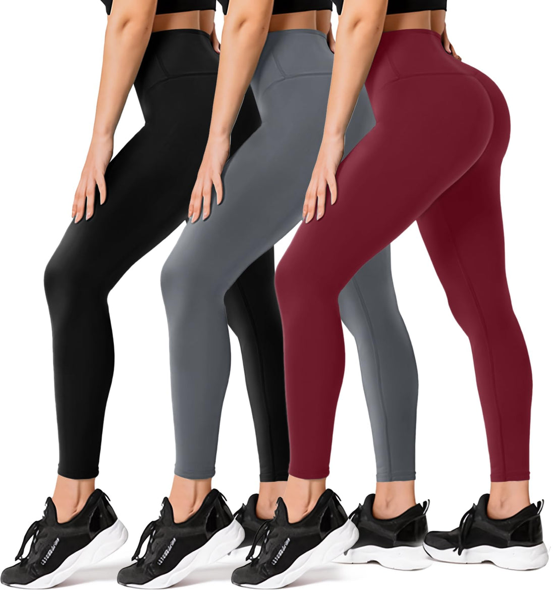 FULLSOFT 3 Pack Leggings for Women High Waisted Soft Black Yoga Pants for Workout Athletic Running Reg & Plus Size