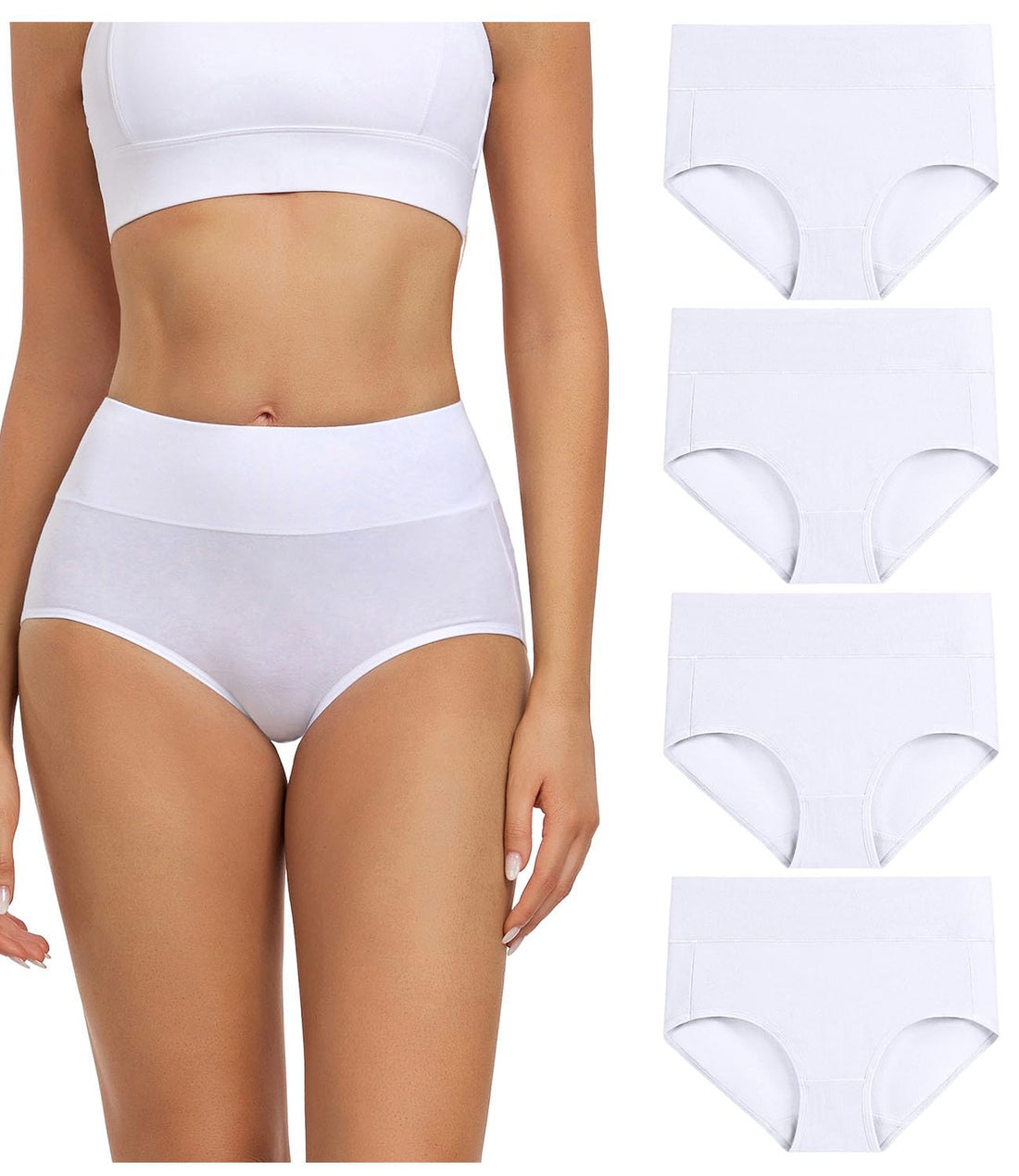 wirarpa Women's Cotton Underwear High Waisted Ladies Panties Full Coverage Briefs 4 Pack (Regular & Plus Size)