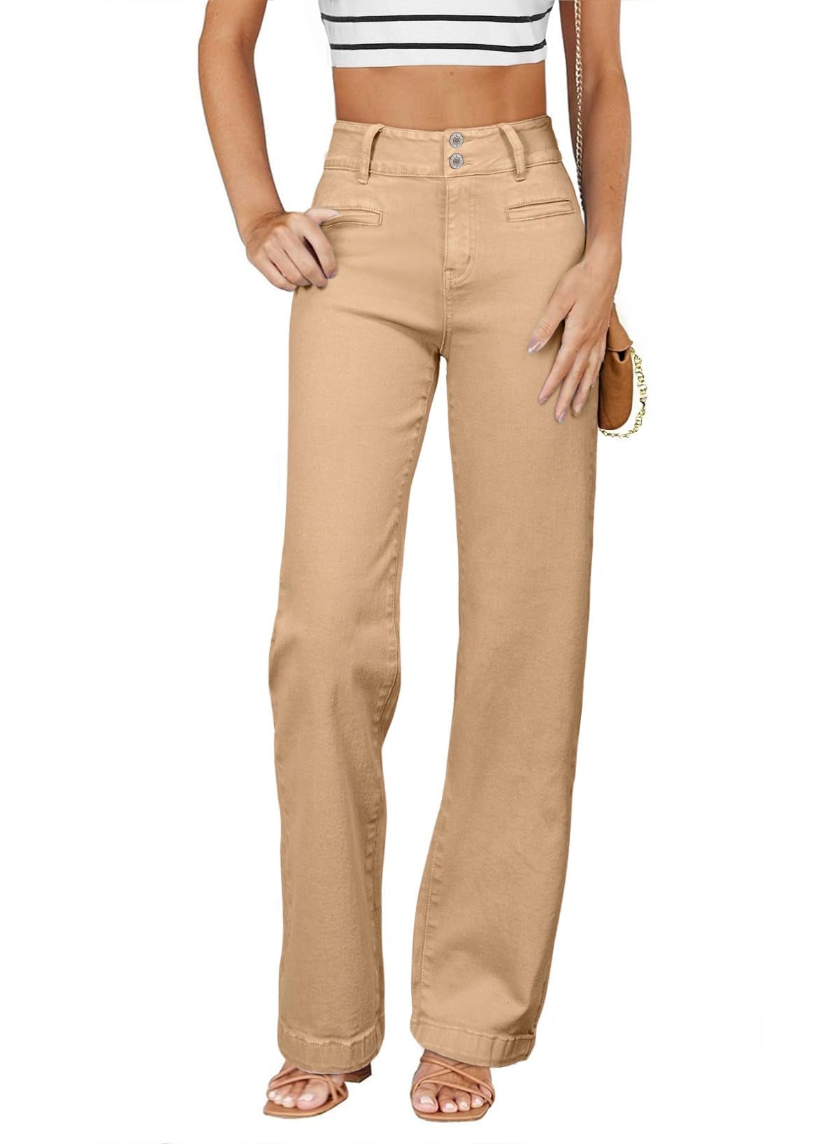 Sidefeel Women's Jeans High Waisted Straight Leg Stretchy Jeans Trendy Loose Wide Leg Zimbaplatinum Denim Pants with Pockets