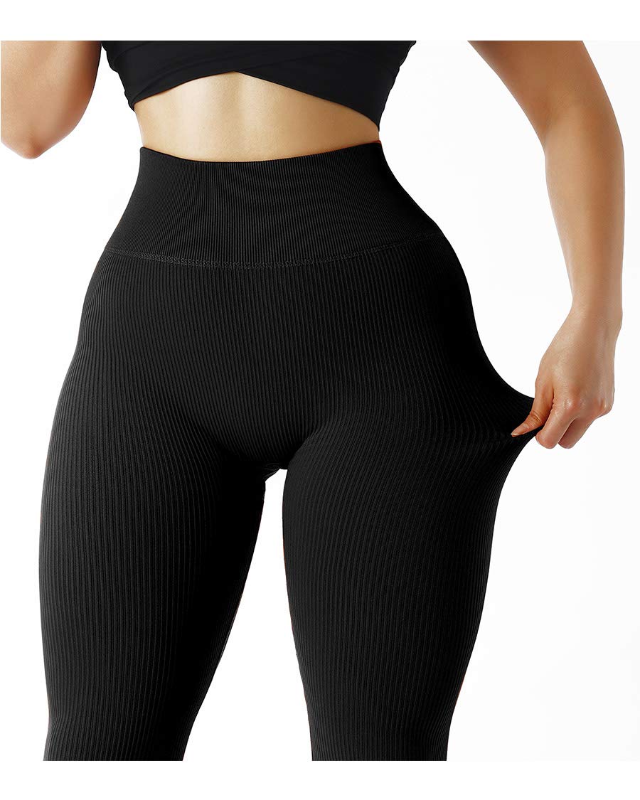 SUUKSESS Women Ribbed Seamless Leggings High Waisted Workout Gym Yoga Pants