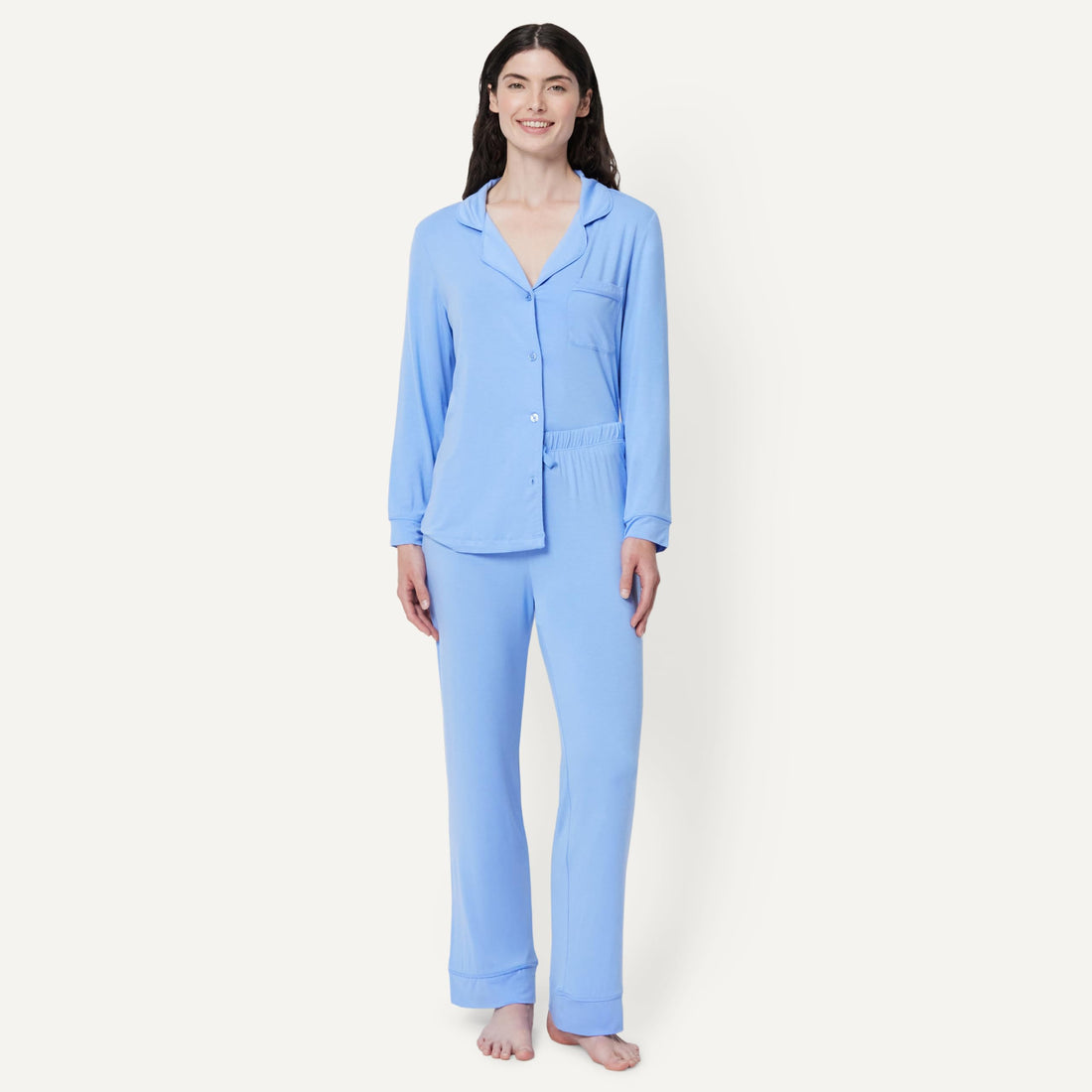 Amazon Essentials x Sofia Grainge Women's Stretch Modal Long-Sleeve Button-Front Top and Full-Length Bottom Pajama Set