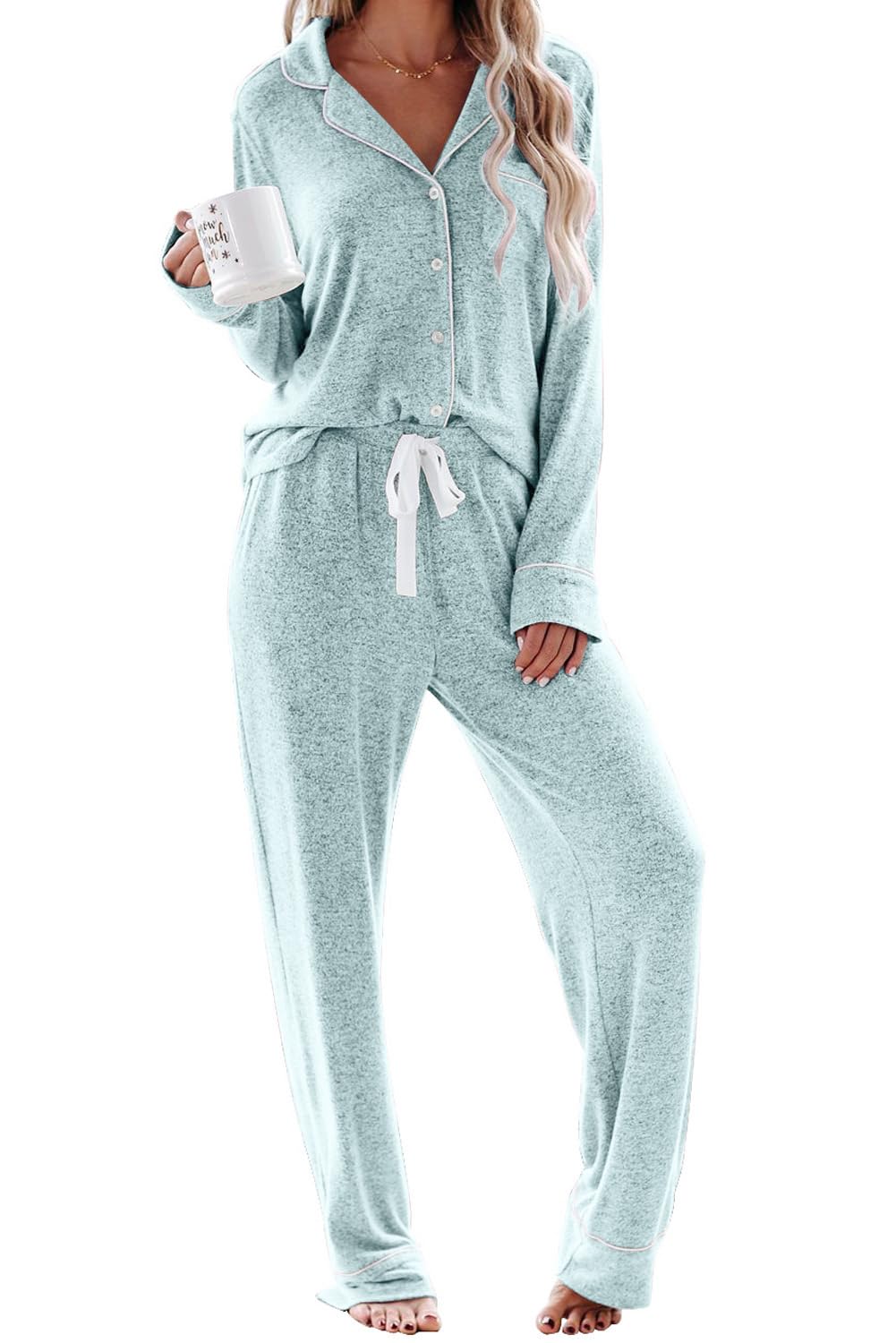 Aamikast Women's Pajama Sets Long Sleeve Button Down Sleepwear Nightwear Soft Pjs Lounge Sets