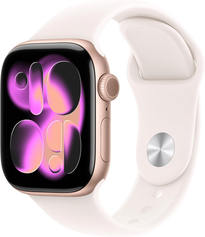 Apple Watch Series 11 [GPS 42mm] Smartwatch with Rose Gold Aluminum Case with Light Blush Sport Band - S/M., Fitness Tracker, Water Resistant (Renewed)