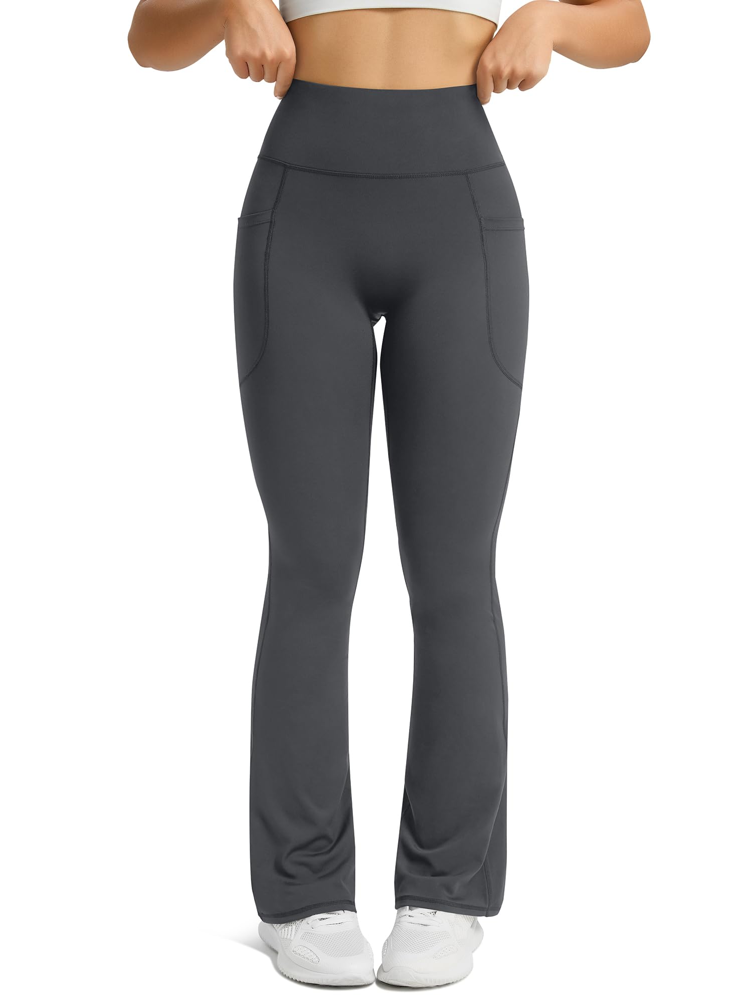 Womens Flared Yoga Pants with Pockets, High Waisted Flare Leggings Bell Bottom Bootcut Yoga Dress Pants