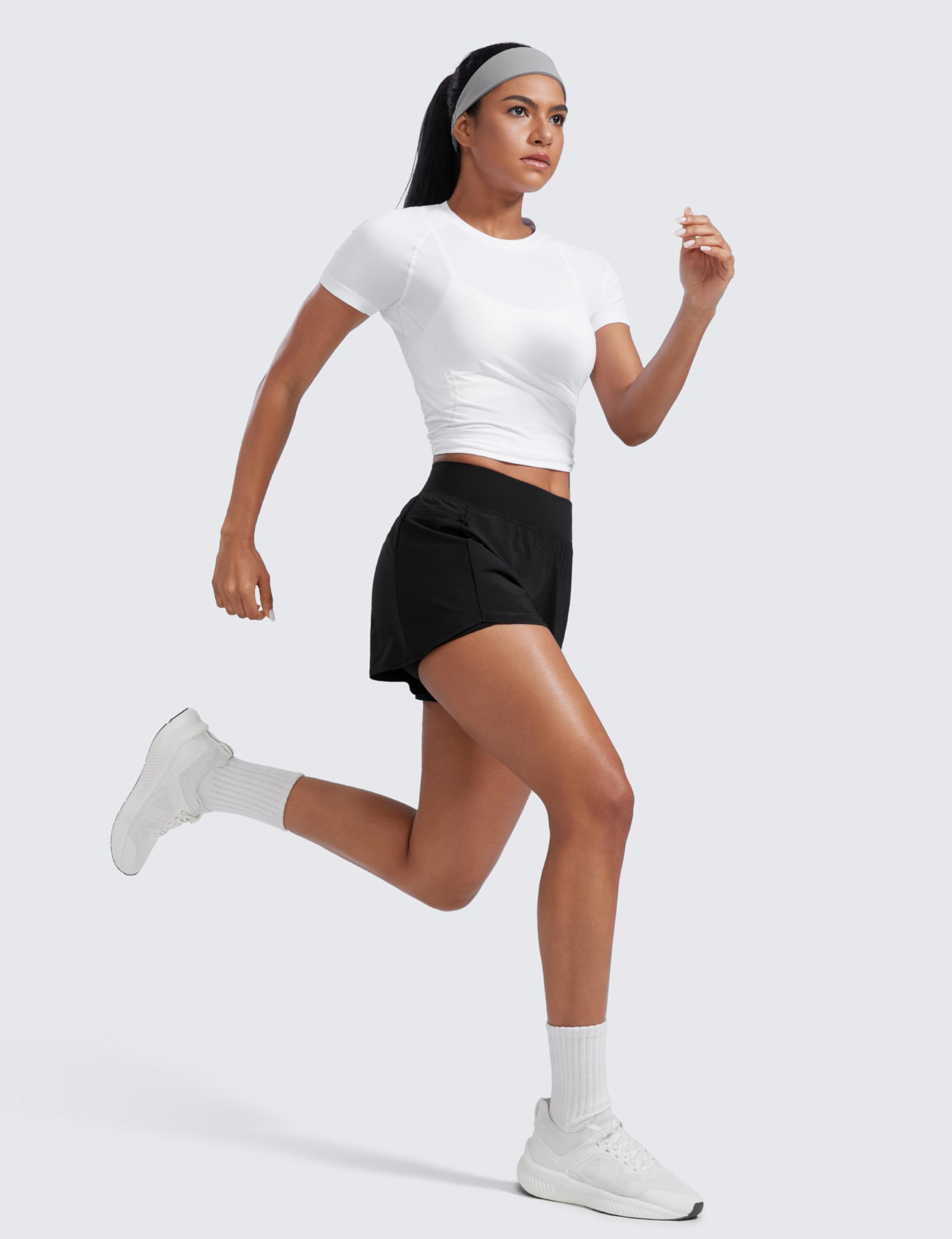 CRZ YOGA 2 in 1 Double Layer Running Shorts 3" | High Waisted, Quick Dry, Lightweight, Zip Pockets, for Women