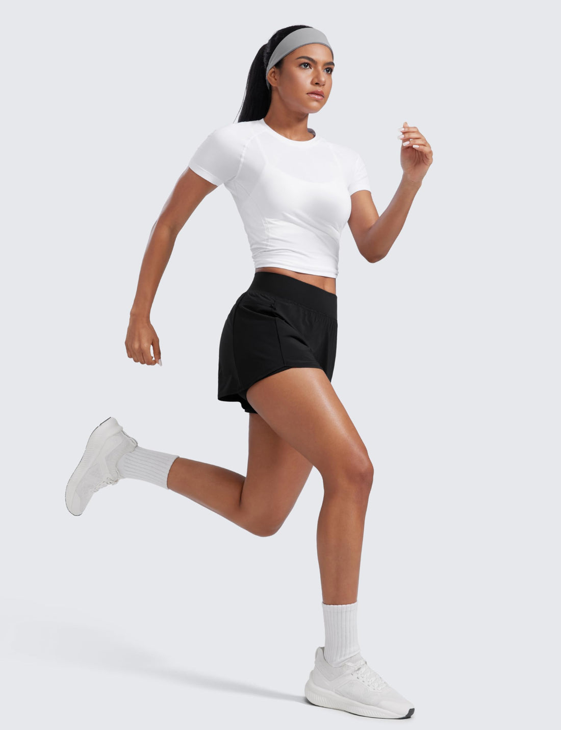 CRZ YOGA 2 in 1 Double Layer Running Shorts 3" | High Waisted, Quick Dry, Lightweight, Zip Pockets, for Women