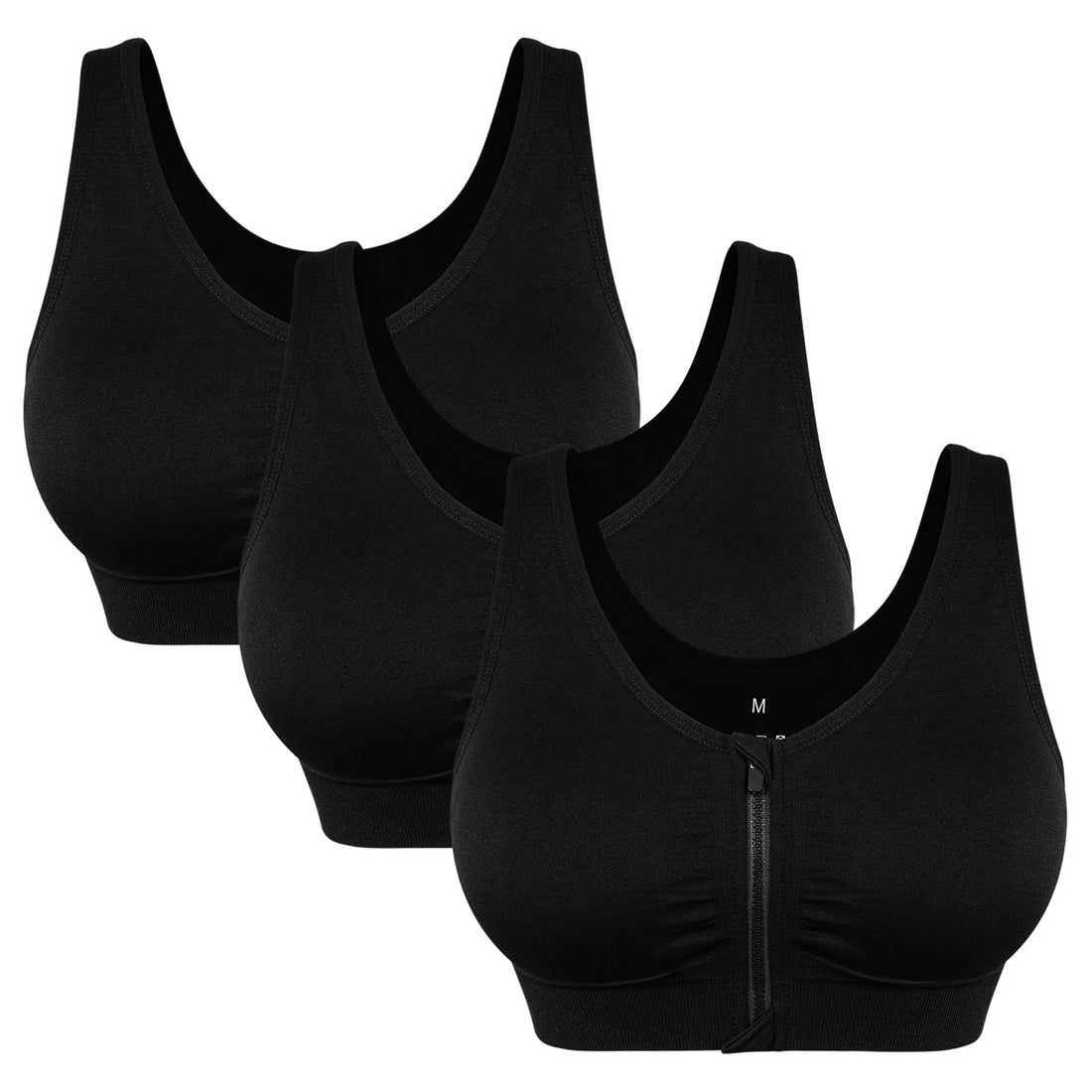 Women's Zip Front Sports Bra Wireless Post-Surgery Bra Workout Sports Bras | Zipper Front Closure, Surgical Mastectomy Bra, Post Op, Compression, Comfort, Medium Support, Active, Yoga, Removable Pads