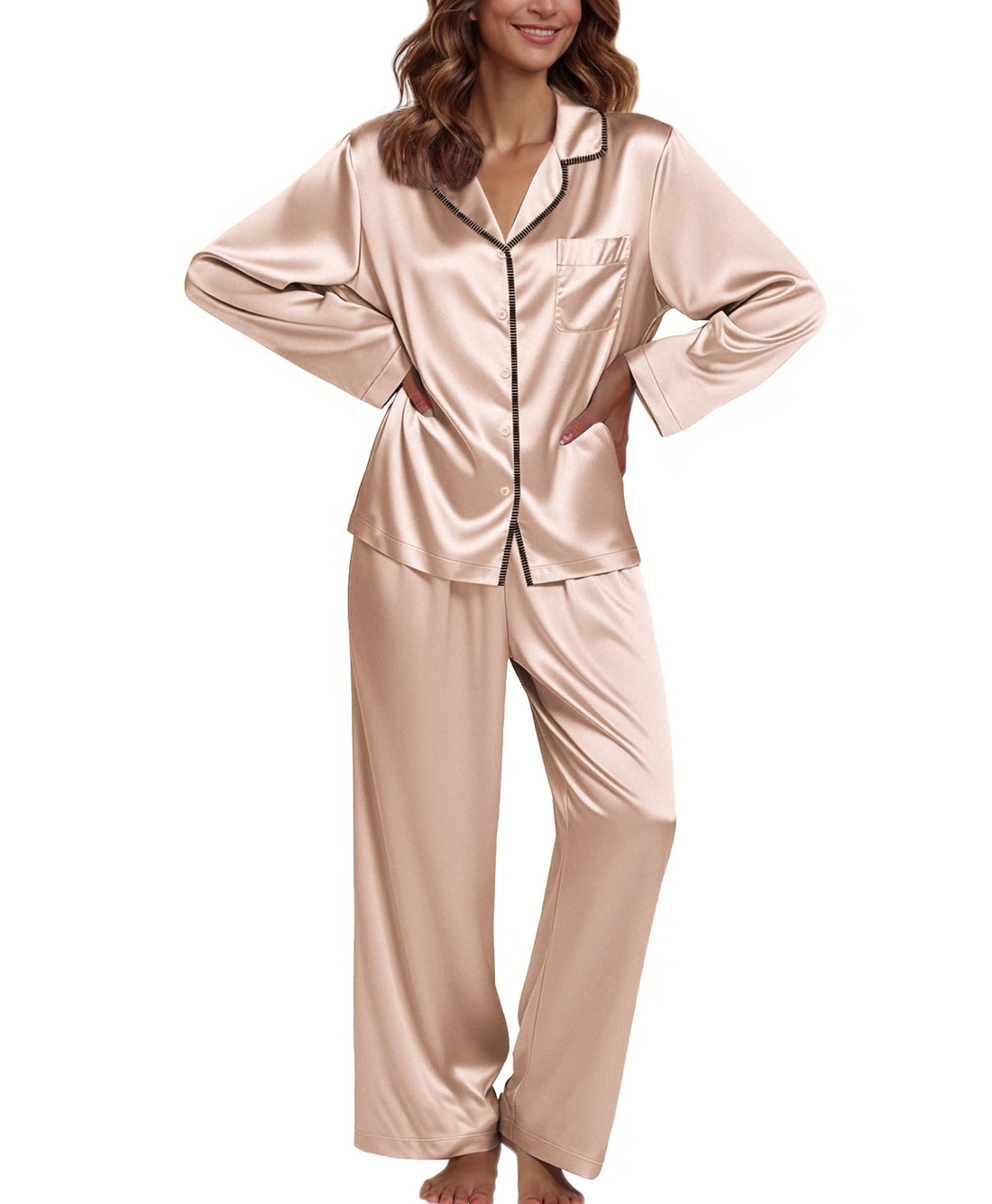 Ekouaer Pajamas For Women Silk Pjs Long Sleeve Button Down Lounge Sets