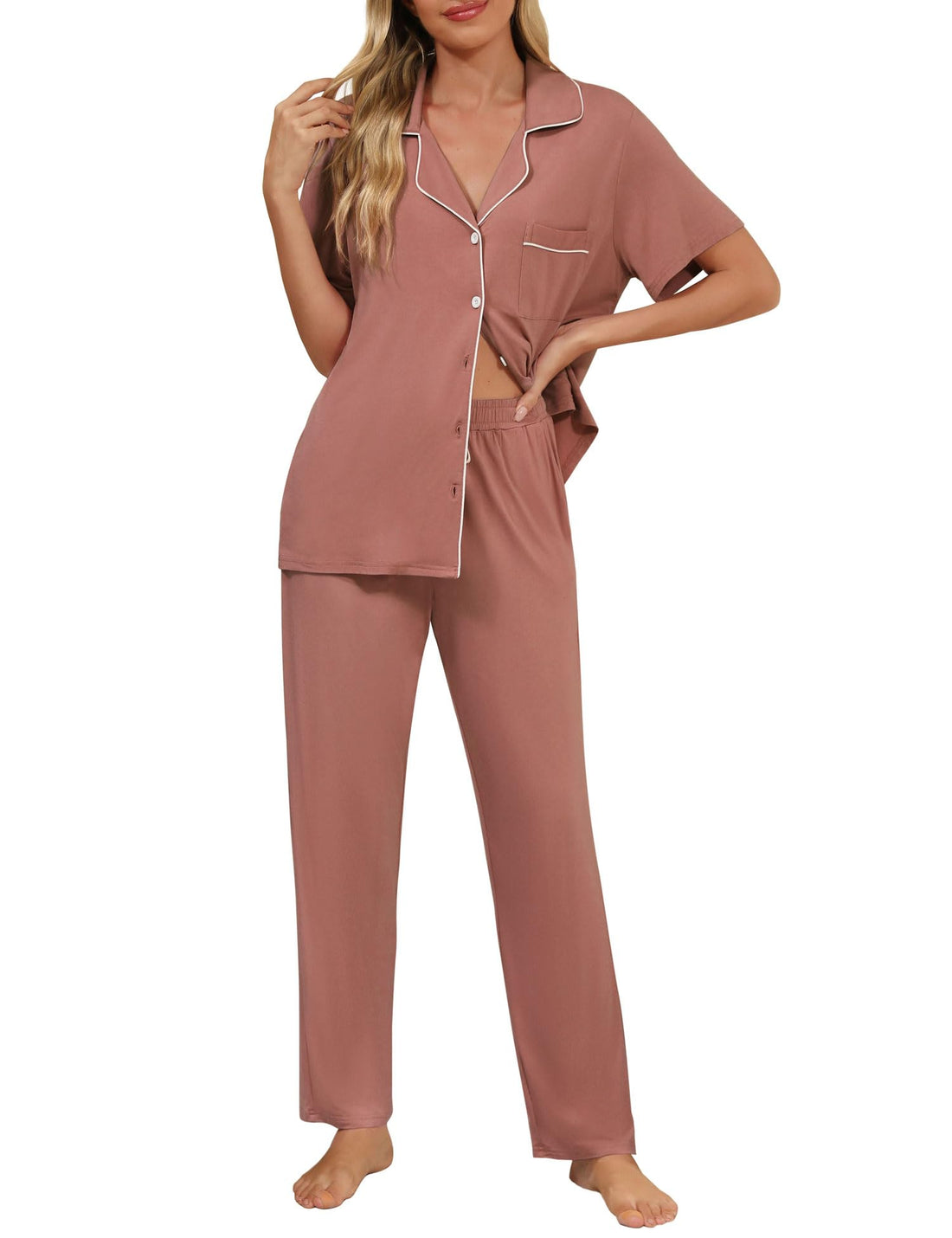 Senert Womens 2 Piece Pajamas Set Button Down Top and Pants Soft Sleepwear