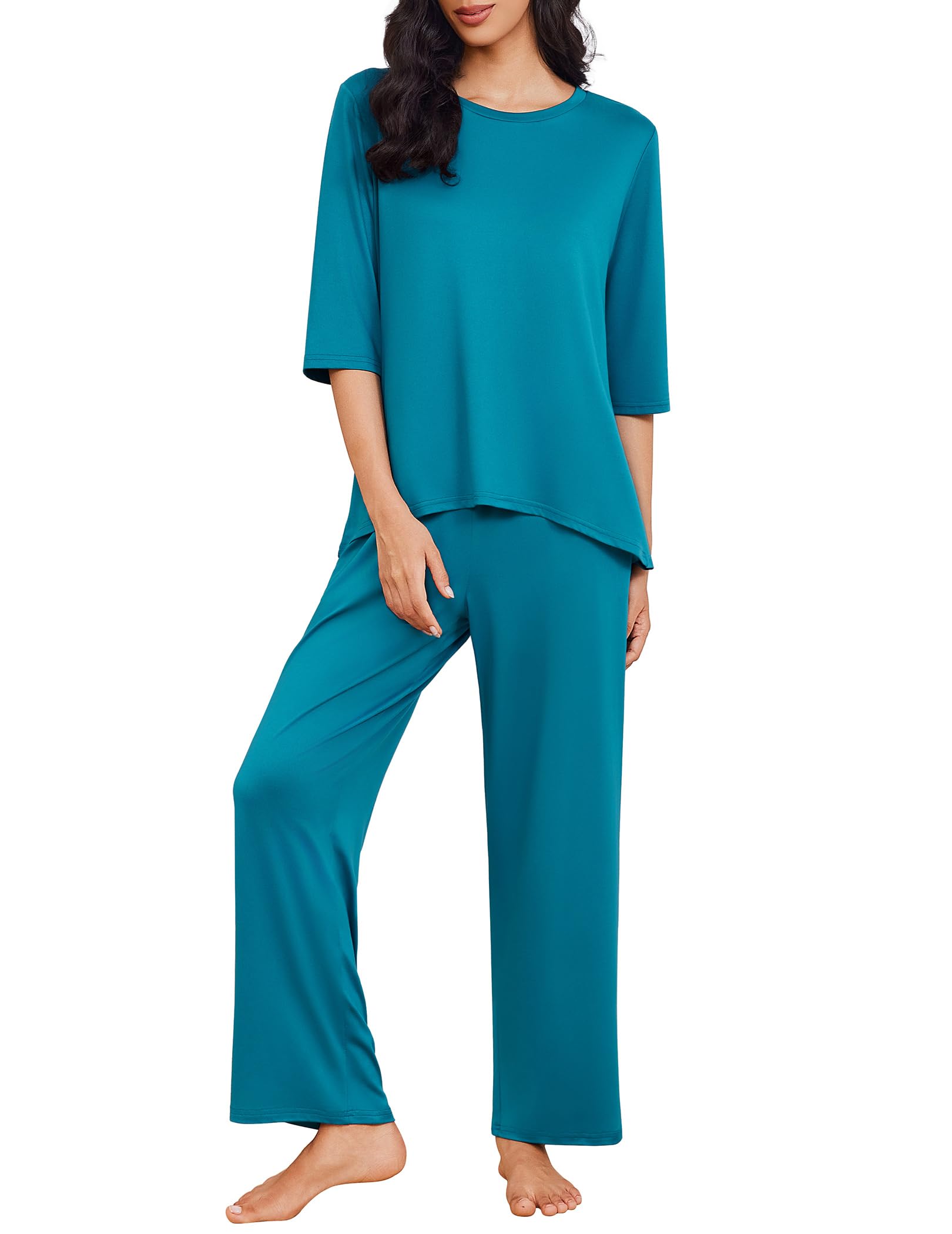 Ekouaer Womens Pajamas Set 2 Piece 3/4 Sleeve Tops Long Pants Pj Set
