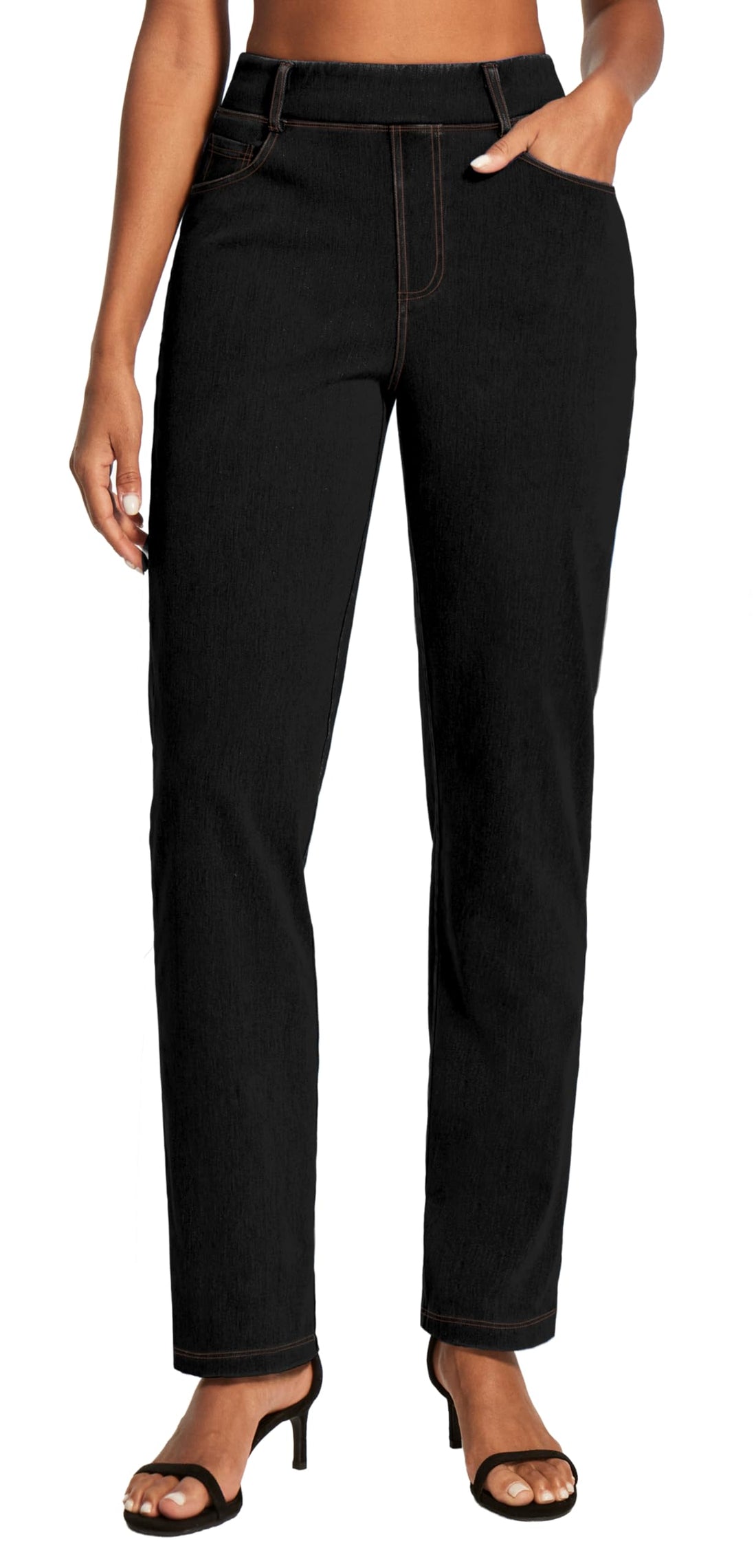 IUGA Straight Leg Jeans for Women Stretchy Pull On Sweatpant Jeans Women High Waisted Bootcut Jean Trendy Denim Pants