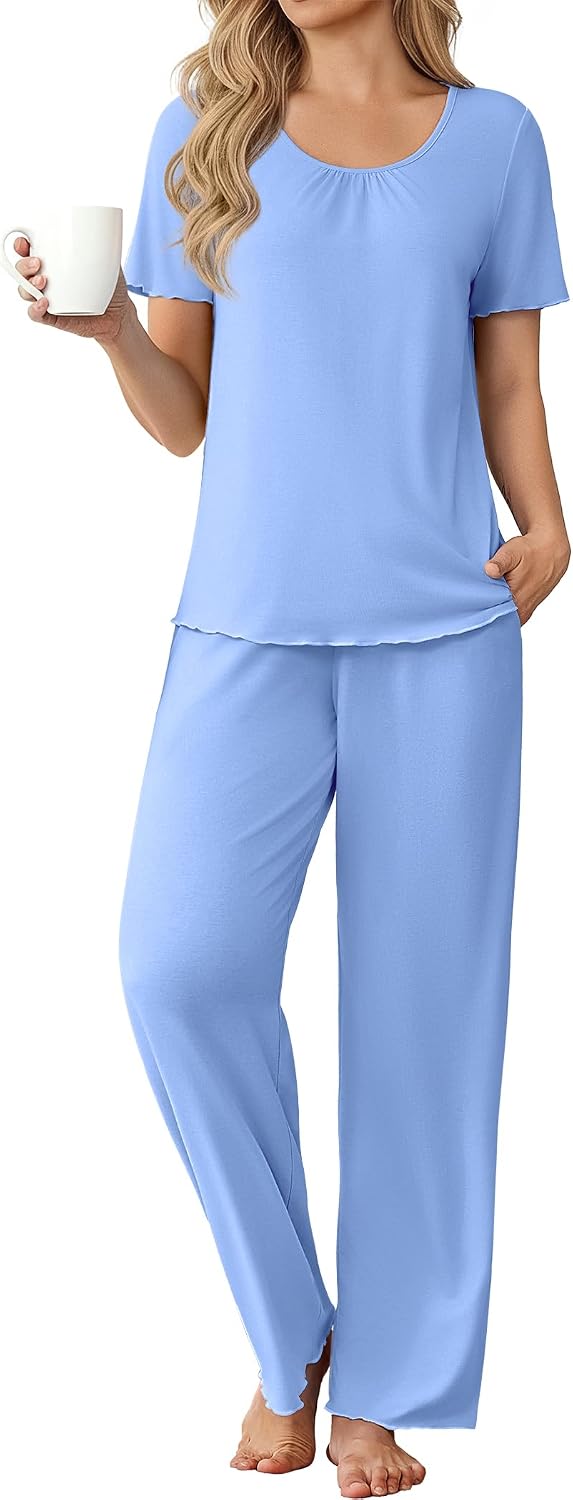 Ekouaer Womens Pajama Sets Viscose from Bamboo Top With Pants Lounge Set