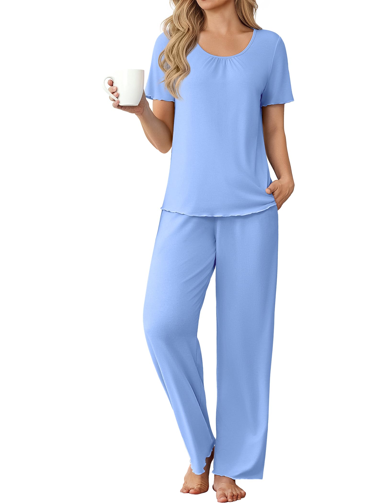 Ekouaer Womens Pajama Sets Viscose from Bamboo Top With Pants Lounge Set