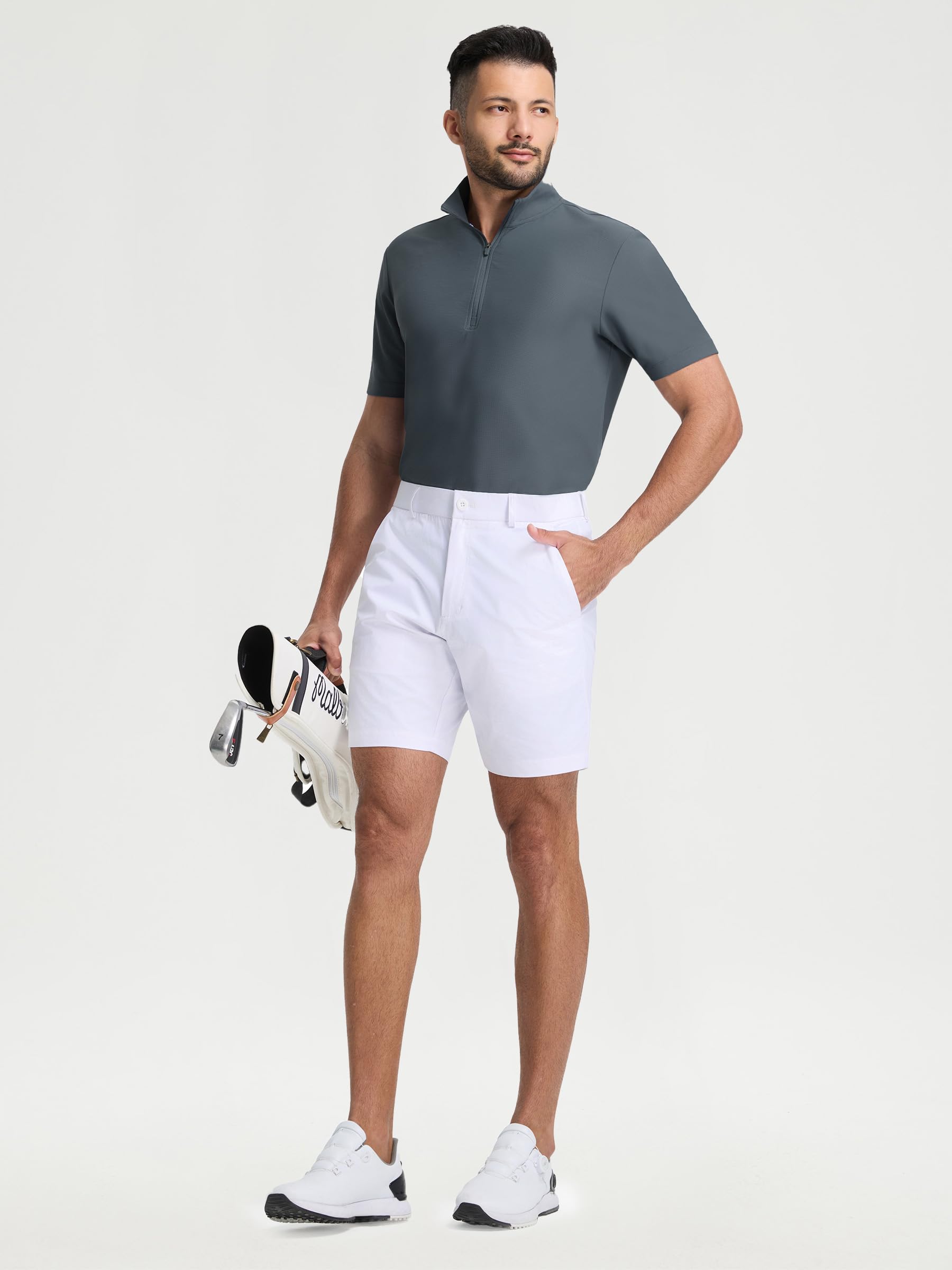 M MAELREG Golf Shirt for Men Zipper Waffle Texture Moisture Wicking Dry Fit Collared Lightweight Mens Polo Shirt Short Sleeve