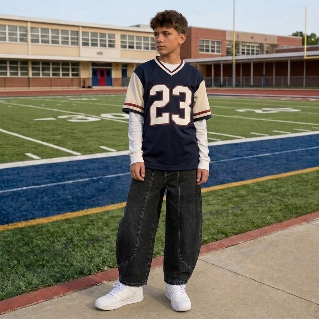 Baggy Jeans for Boys Cargo Jeans, Mid Rise Elastic Waist Multi-Pockets Denim Pants School Streetwear Size 8-12