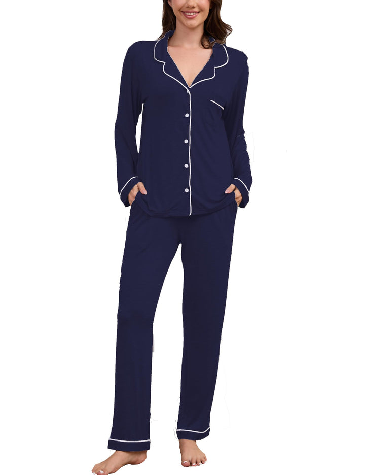 Pajama Sets Women Soft Long Sleeve Button Down Sleepwear Classic Ladies Pjs Lightweight Lounge Sets S-XXL