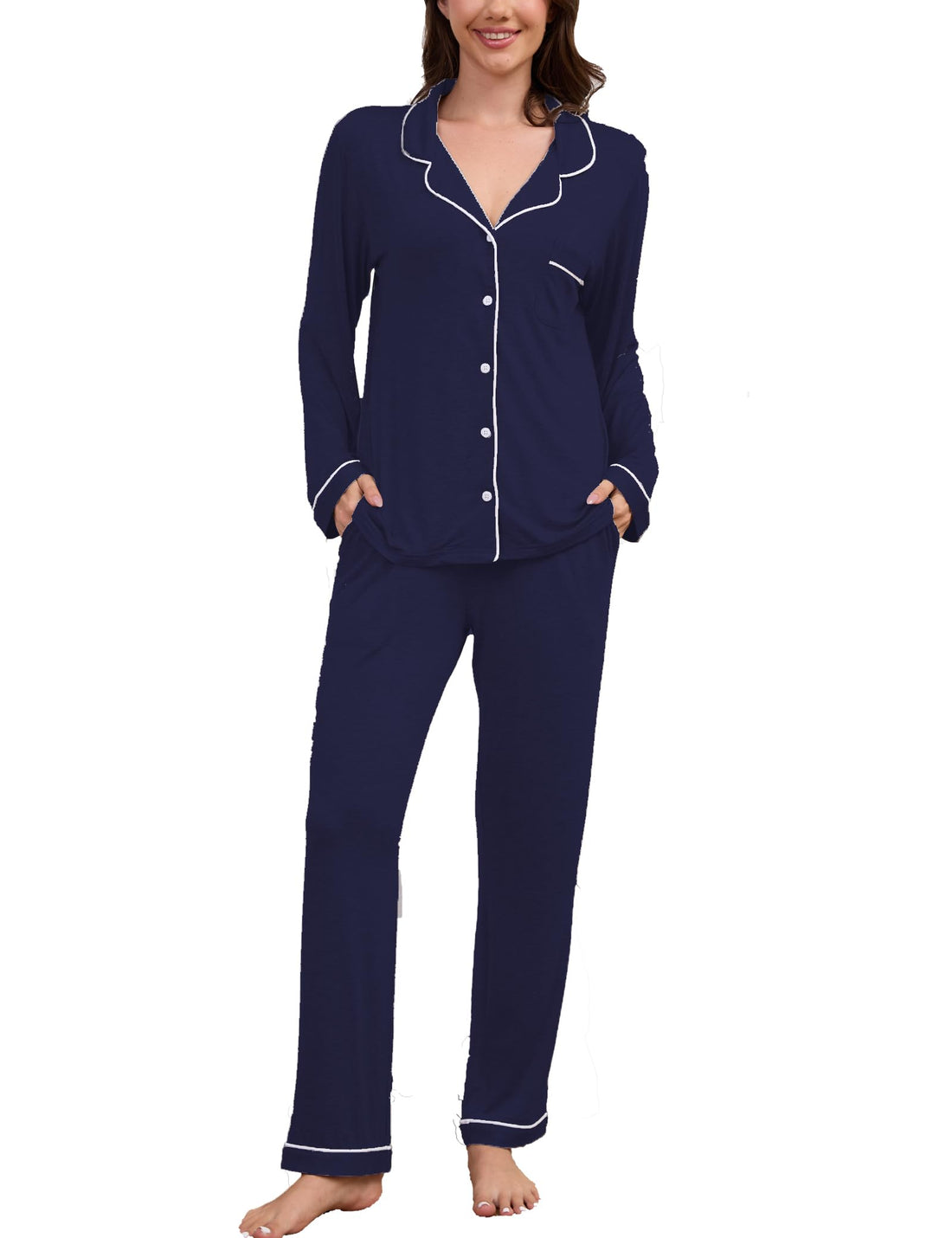 Pajama Sets Women Soft Long Sleeve Button Down Sleepwear Classic Ladies Pjs Lightweight Lounge Sets S-XXL