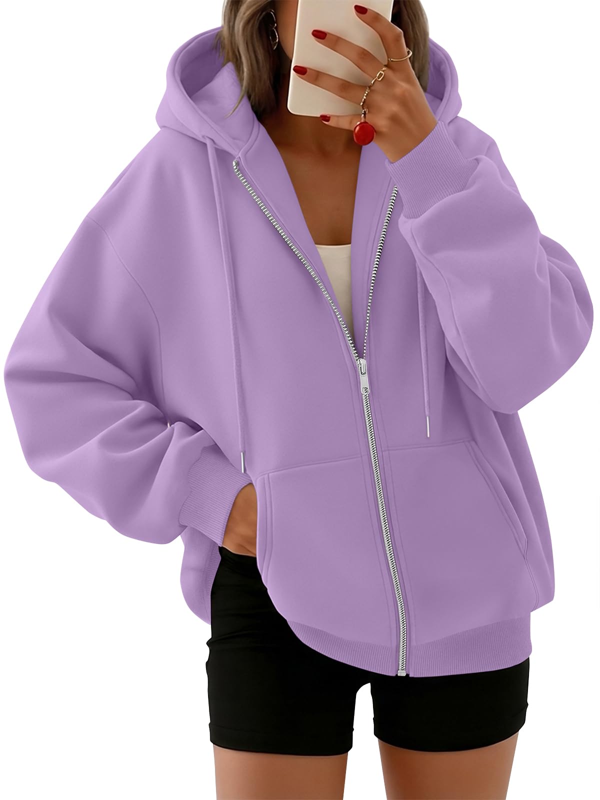 Trendy Queen Womens Zip Up Hoodies 2026 Oversized Sweatshirt | Spring Fall Layering Jacket with Pockets, Casual Track Outfits, Cozy Fleece Winter Clothes