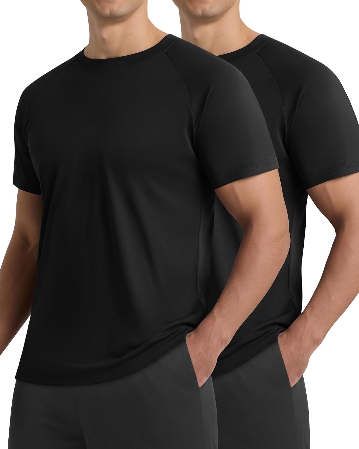 2 Pack Workout Shirts for Men - Casual Quick Dry Men's T-Shirts for Gym | Black Moisture Wicking Crew Neck Cooling Summer Short Sleeve Tees for Running Athletic