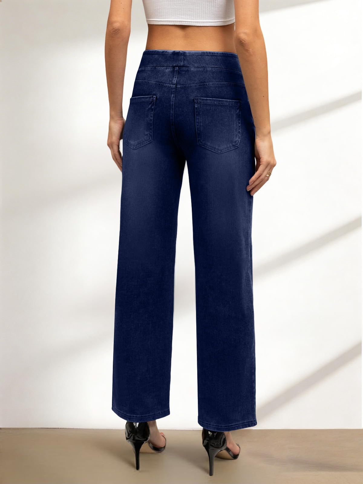COPYLEAF Wide Leg Jeans Woman High Waisted Stretchy Baggy Sweatpant Jeans Pull On Straight Leg Loose Trendy Denim Pants
