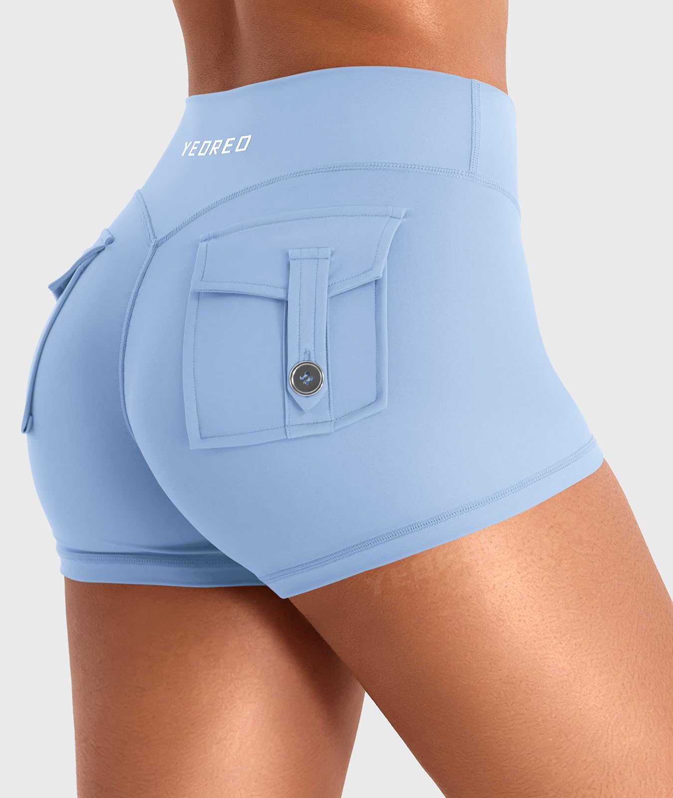YEOREO CoreFlex Women Workout Shorts Low Rise Hidden Scrunch Butt Lifting Cargo Pockets 2.5" Shorts