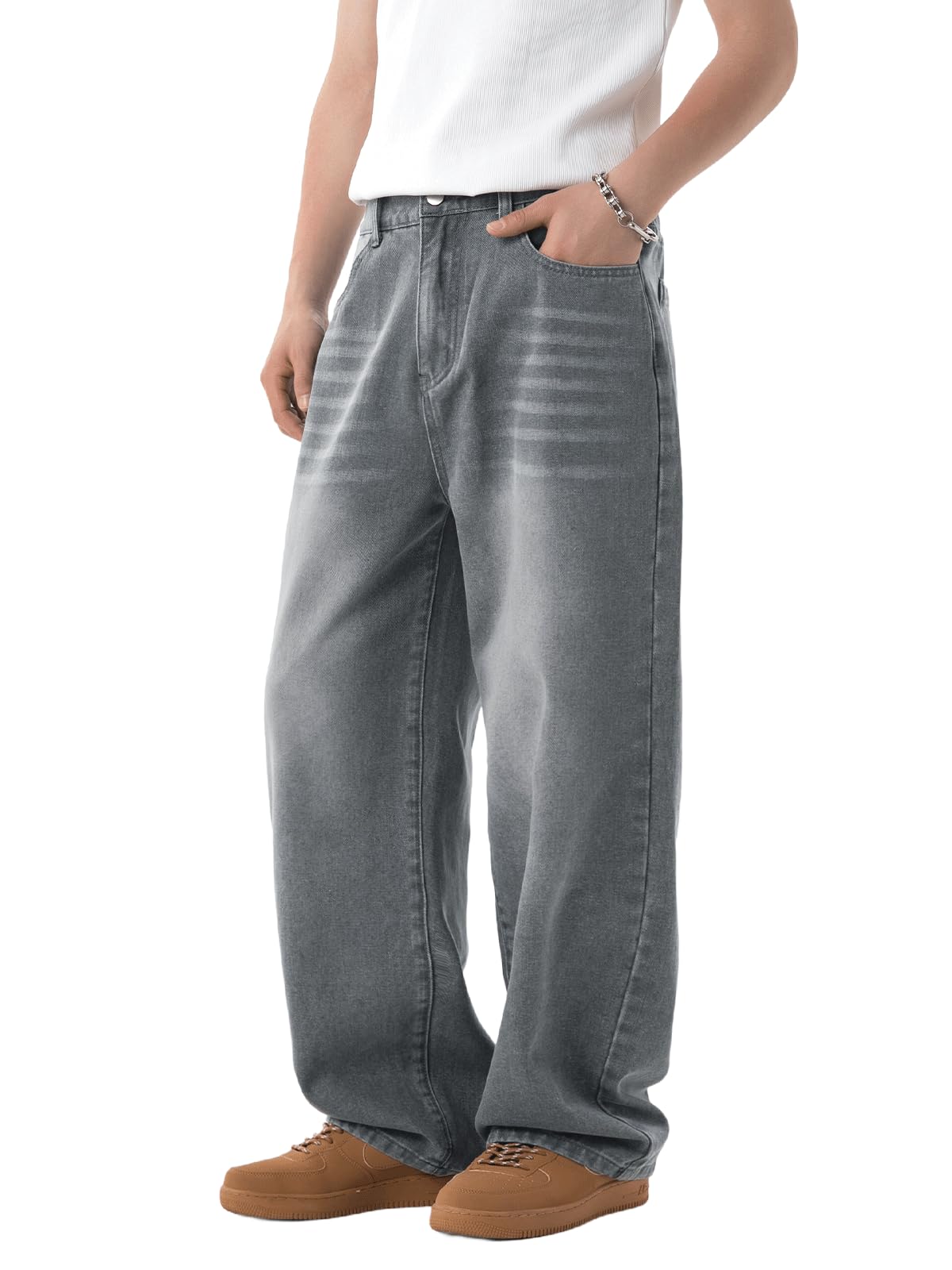 Baggy Hip Hop Jeans for Men Wide Leg Skater Denim Pants Casual Loose Fit Long Trousers