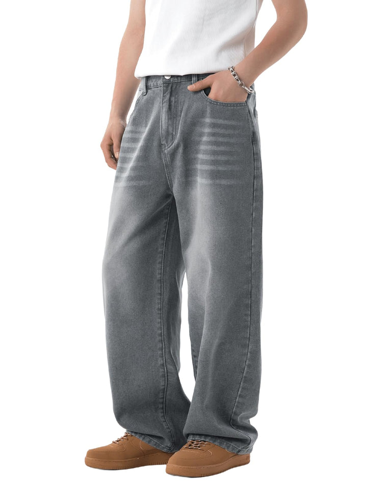 Baggy Hip Hop Jeans for Men Wide Leg Skater Denim Pants Casual Loose Fit Long Trousers