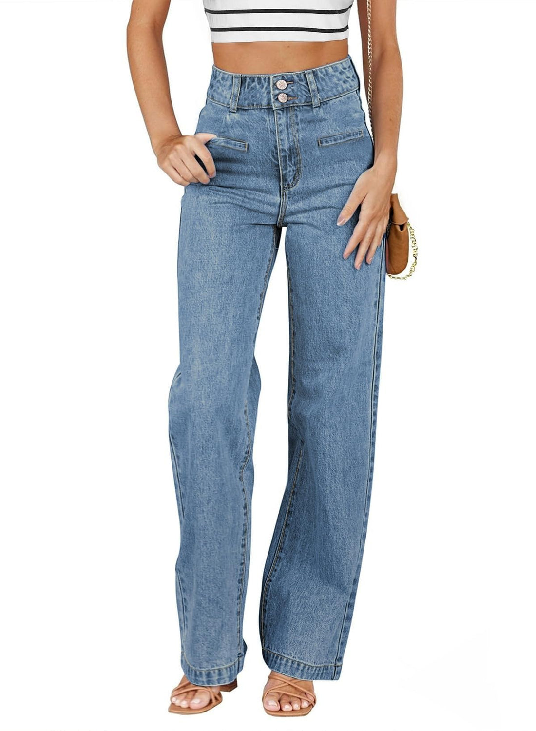 Sidefeel Women's Jeans High Waisted Straight Leg Stretchy Jeans Trendy Loose Wide Leg Zimbaplatinum Denim Pants with Pockets