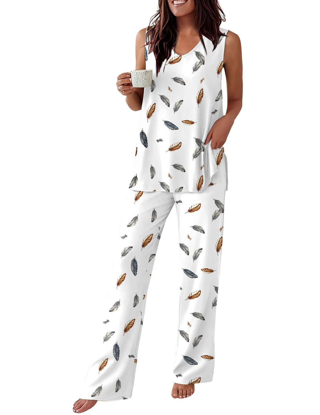 Ekouaer Womens Pajamas Set Sleeveless Lounge Sets Tank Top and Pants Pjs