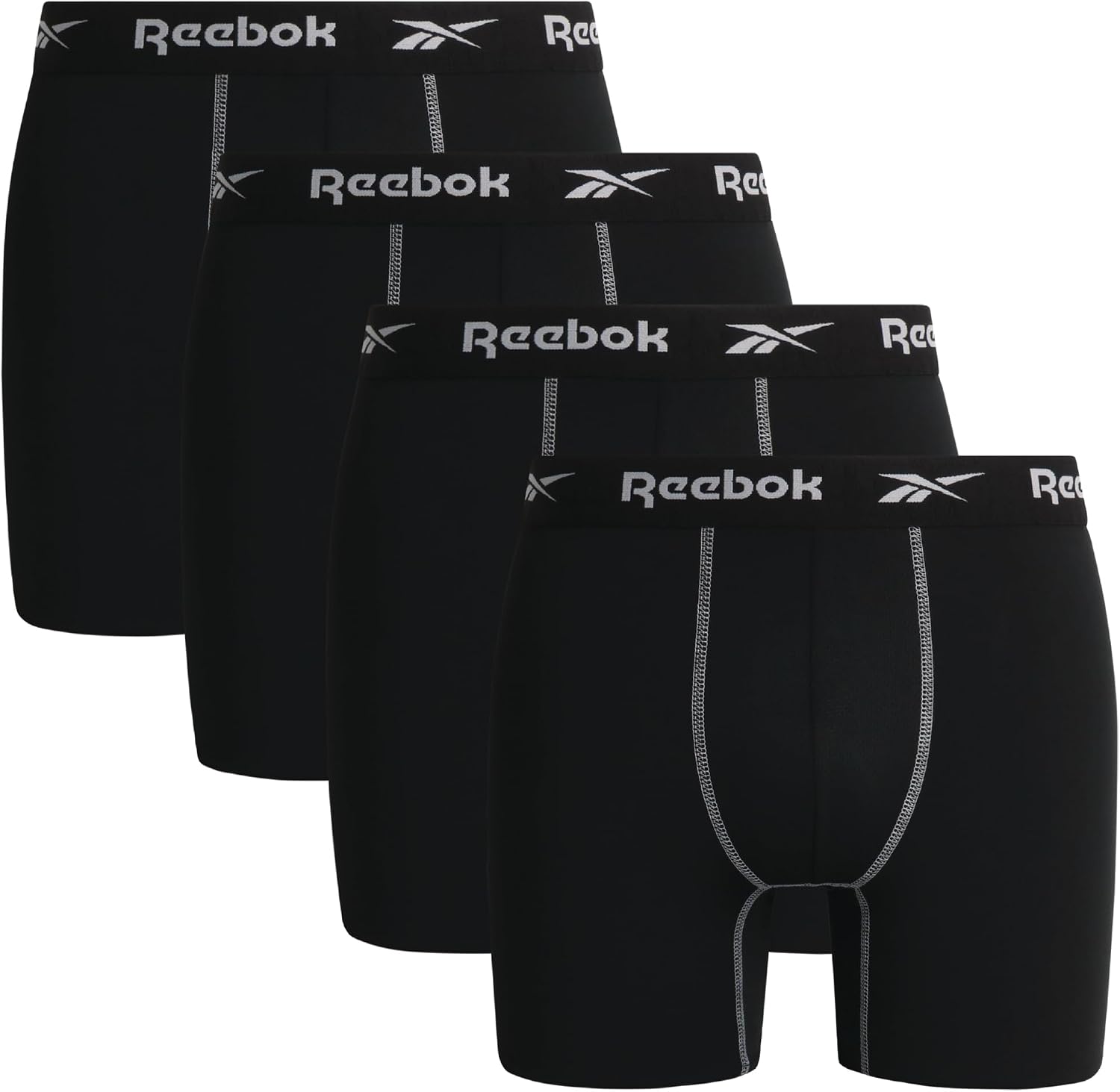 Reebok Mens Boxer Briefs - 4 Pack Underwear with Contour Pouch, 6'' Inseam | Athletic Stretch Performance Moisture-Wicking Fabric, No Fly Pouch, Tag-Free Waistband
