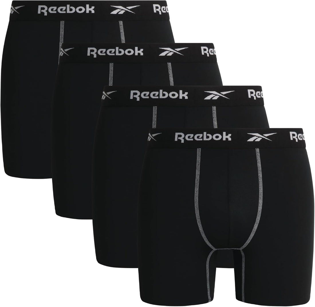 Reebok Mens Boxer Briefs - 4 Pack Underwear with Contour Pouch, 6'' Inseam | Athletic Stretch Performance Moisture-Wicking Fabric, No Fly Pouch, Tag-Free Waistband