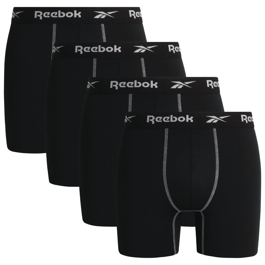 Reebok Mens Boxer Briefs - 4 Pack Underwear with Contour Pouch, 6'' Inseam | Athletic Stretch Performance Moisture-Wicking Fabric, No Fly Pouch, Tag-Free Waistband