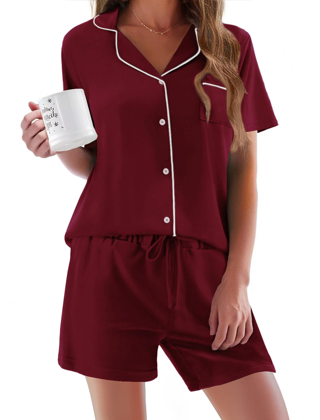 Ekouaer Pajamas Set for Women Short Sleeve Sleepwear Button Down Pj XS-XXXL
