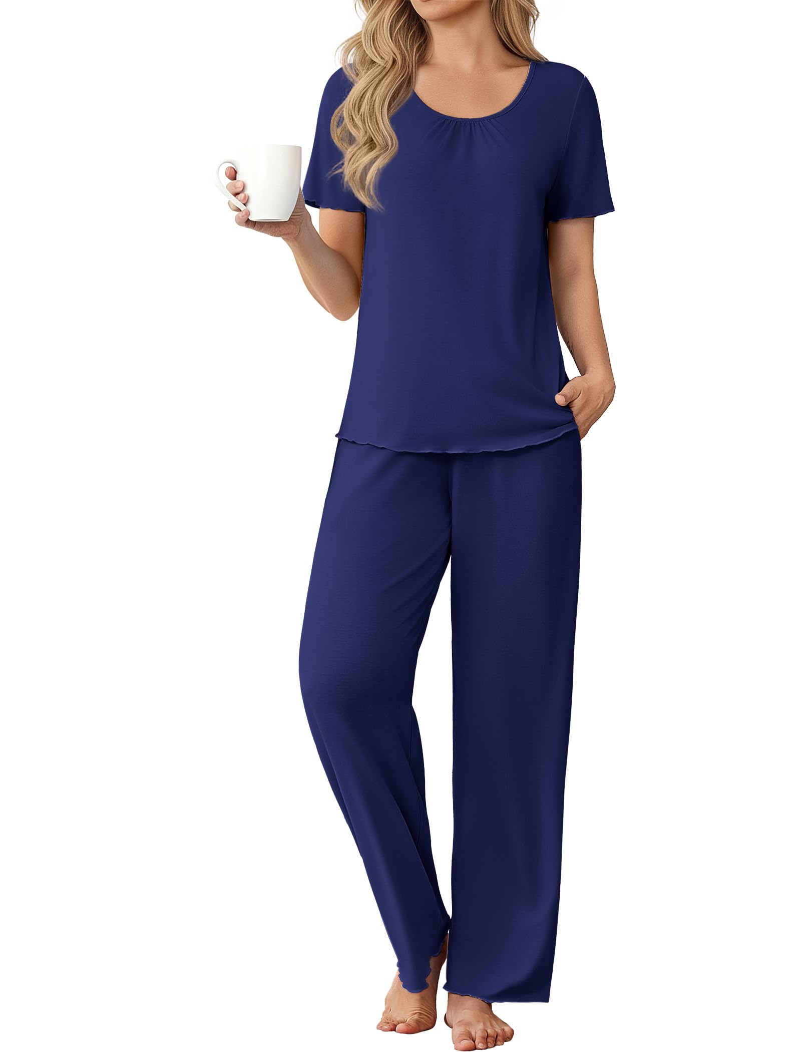 Ekouaer Womens Pajama Sets Viscose from Bamboo Top With Pants Lounge Set