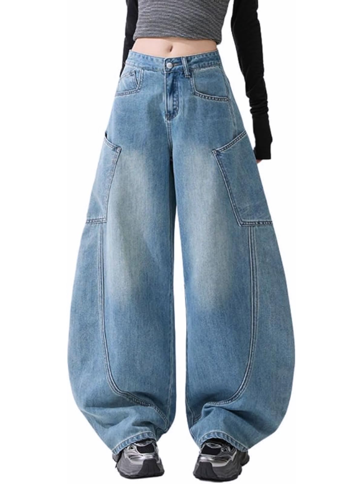 Baggy Jeans for Woman Men High Waisted Barrel Leg Jeans Casual Loose Denim Pants Streetwear Clothes