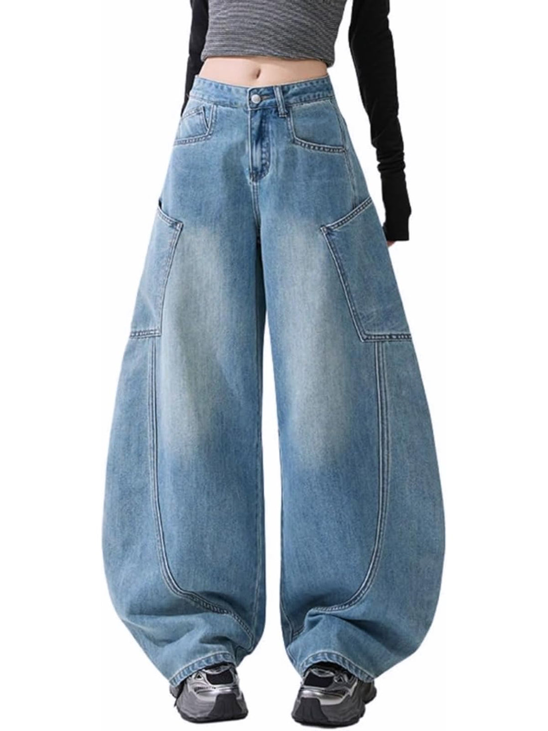 Baggy Jeans for Woman Men High Waisted Barrel Leg Jeans Casual Loose Denim Pants Streetwear Clothes