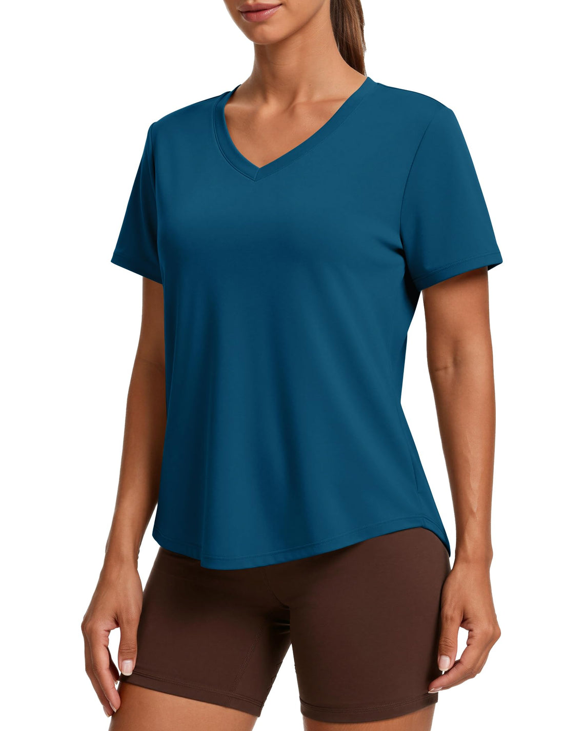 PINSPARK Soft Workout Tops for Women Short Sleeve V Neck Moisture Wicking UPF 50+ Sun Protection Quick Dry Gym Shirts
