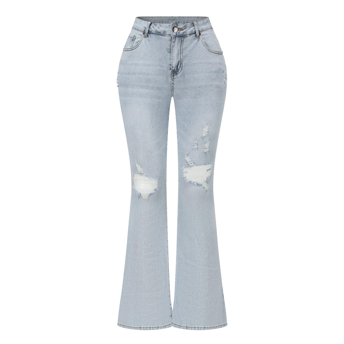 THUNDER STAR Womens Stretchy Mid Rise Flare Jeans Distressed Denim Bell Bottom Pants