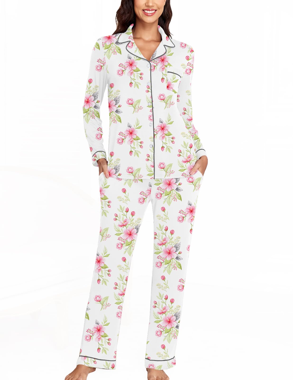 Veseacky Women's Ribbed Knit Pajamas Set 2 Piece Warm Soft Loungewear Sleepwear Pjs S-XXL