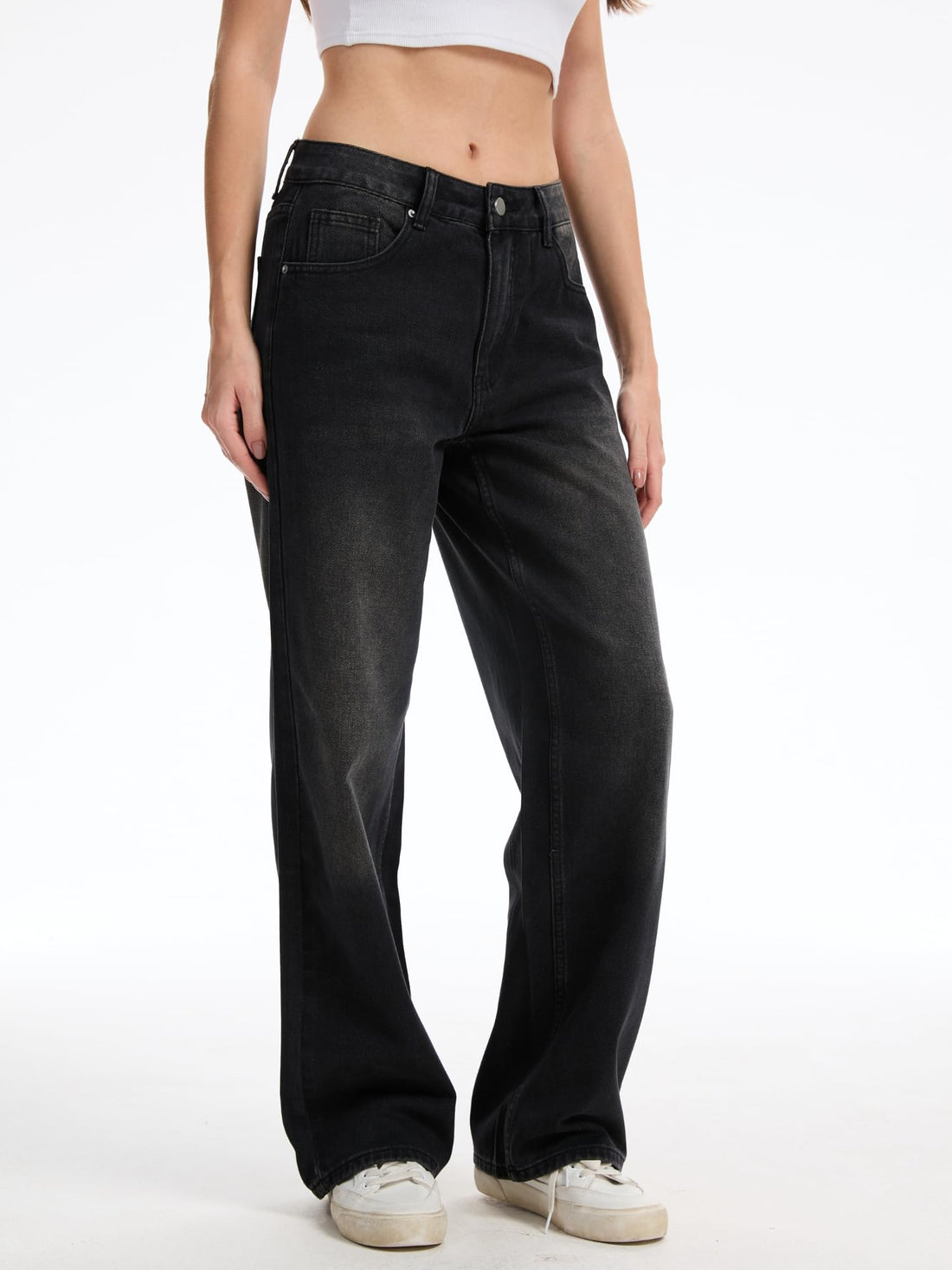 Straight Leg Jeans for Women Mid Waisted Casual Washed Vintage Loose Fit Boyfriend Jeans Denim Pants