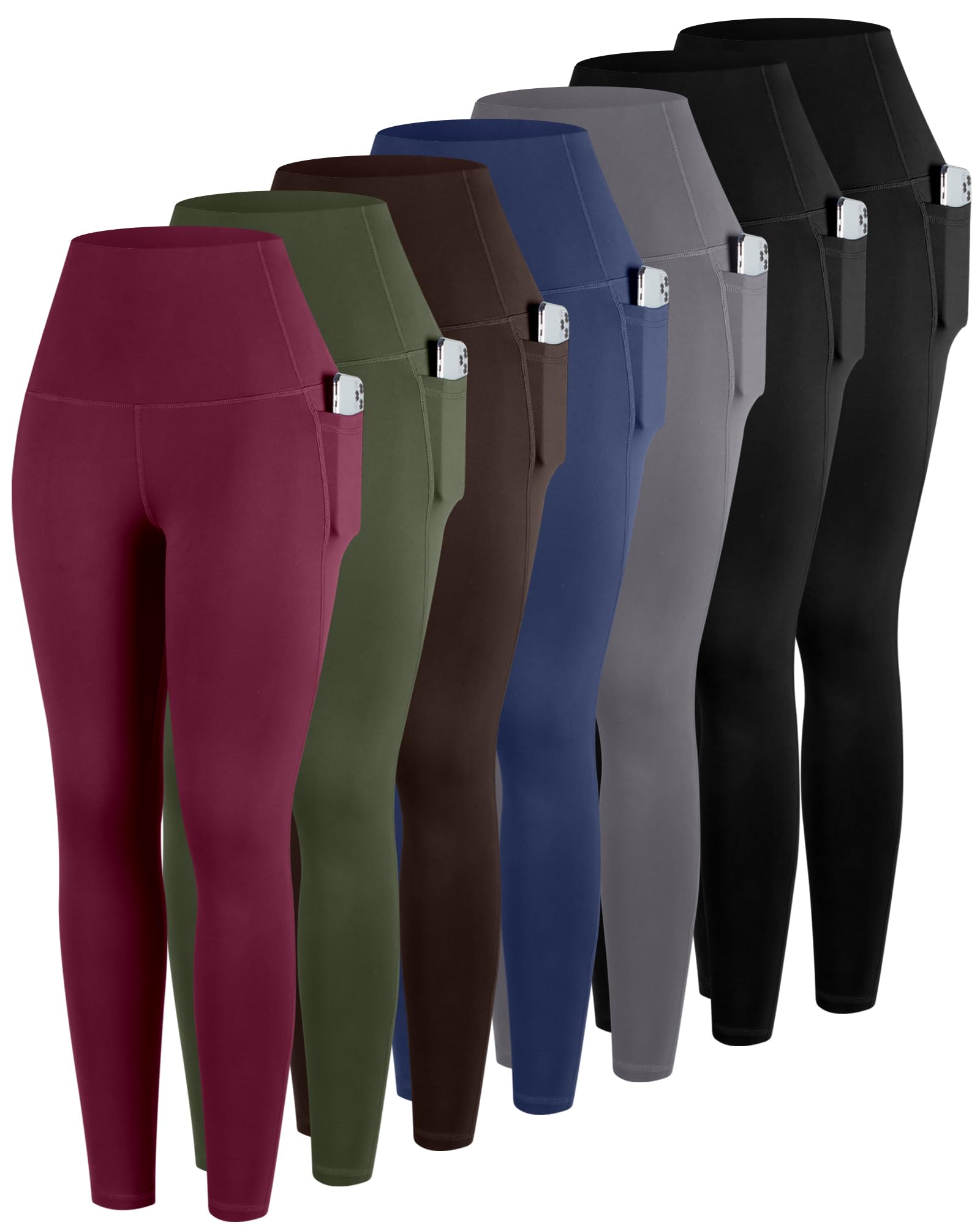 ATHVOTAR Leggings with Pockets for Women, 7 Packs High Waisted Workout Tummy Control Yoga Pants
