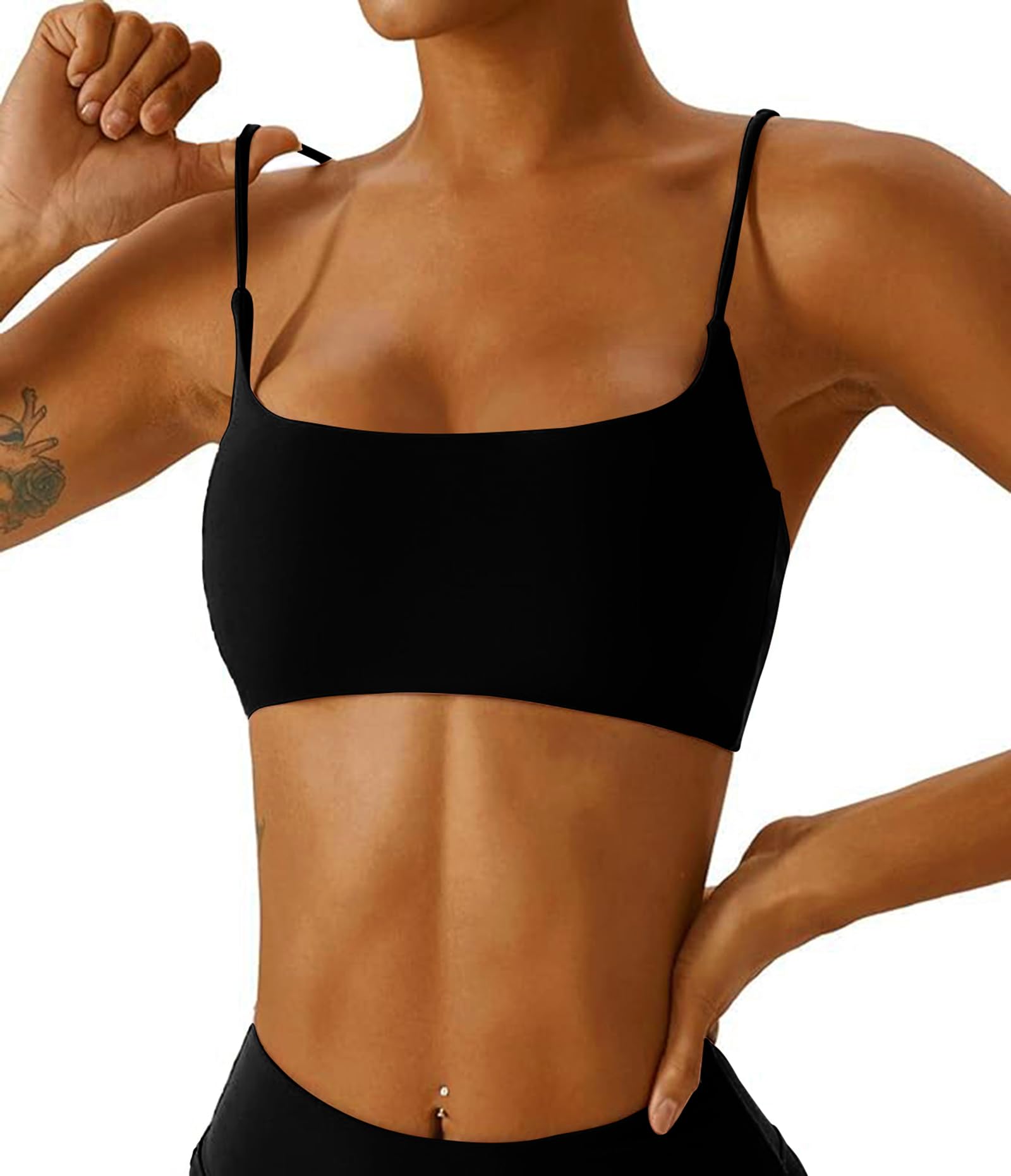 Comper Women's Sports Bra with Thin Straps Stretchy Wirefree Workout Bras Lightweight Workouts Bralette with Removable Pads
