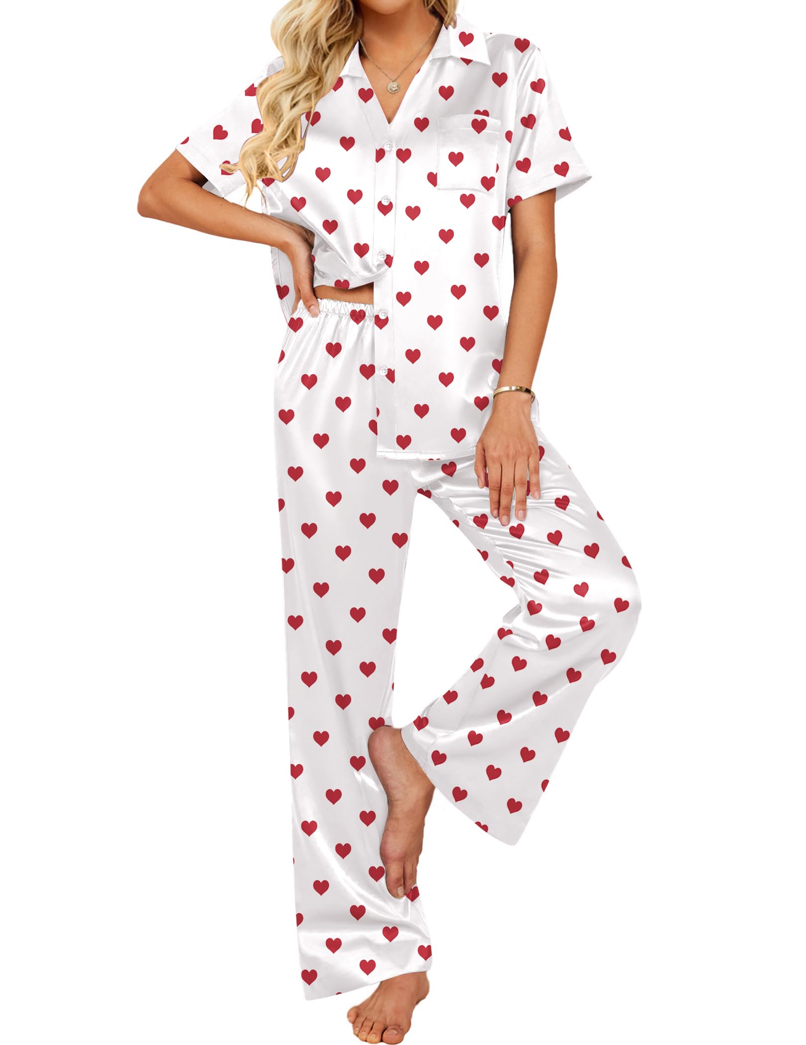 Ekouaer Silk Pajamas for Womens Set 2 Piece Fall Pjs Button Down Sleepwear