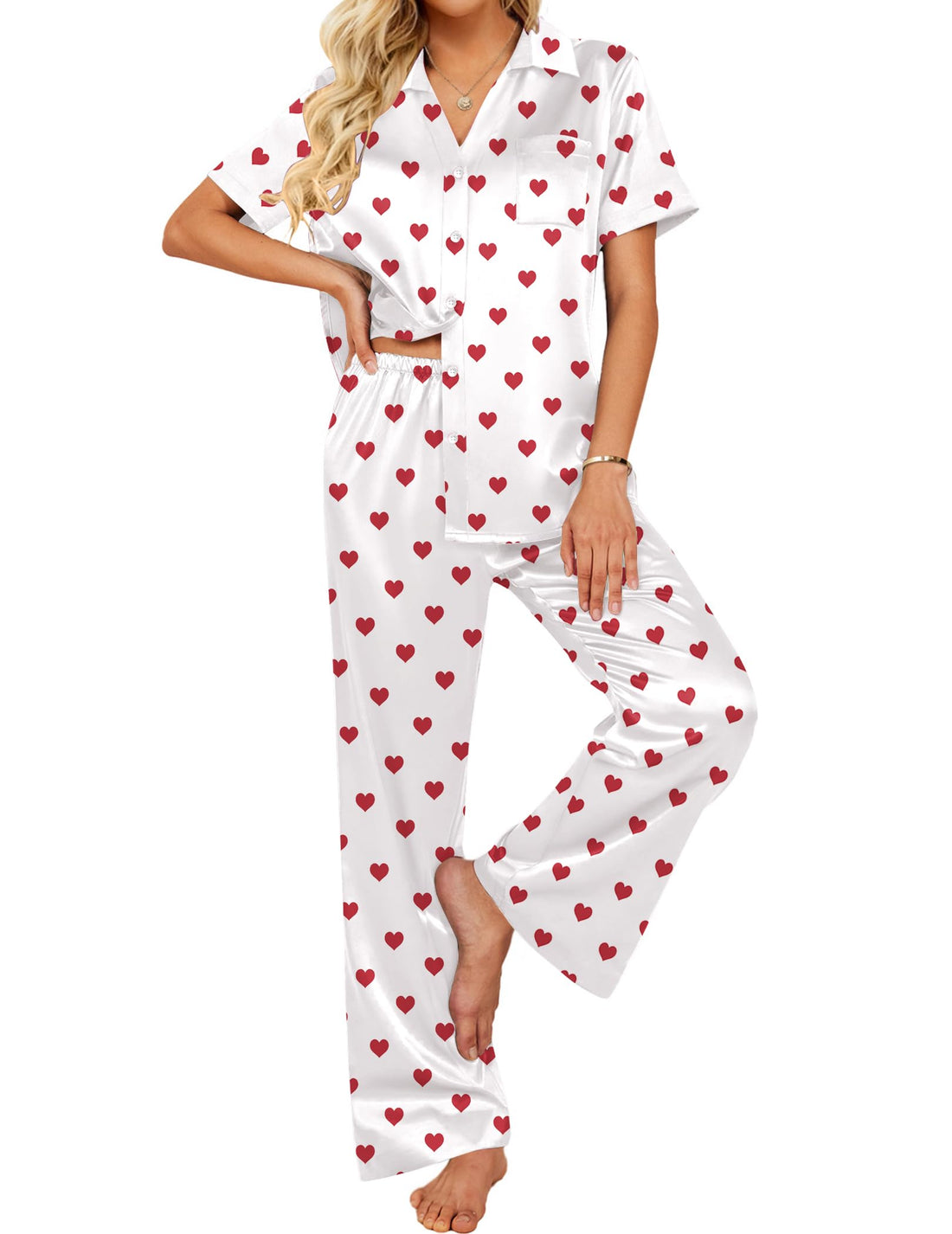 Ekouaer Silk Pajamas for Womens Set 2 Piece Fall Pjs Button Down Sleepwear