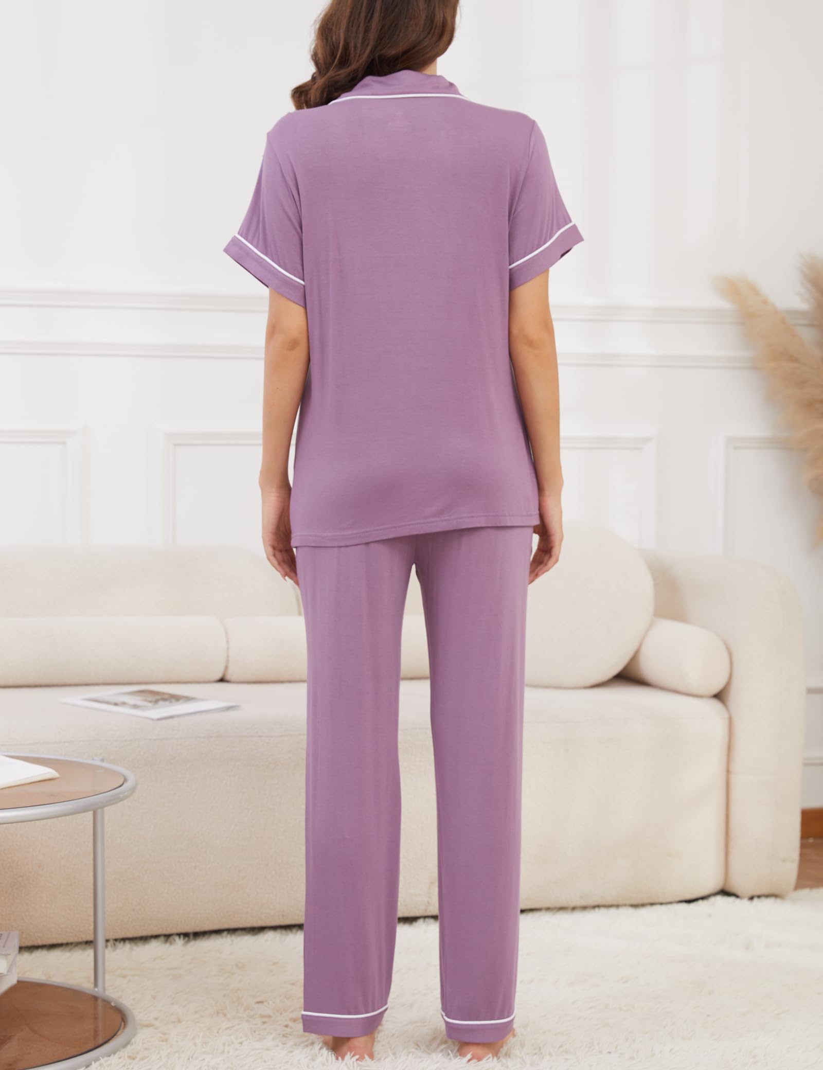 Womens Pajama Set Soft Pjs Short Sleeve Sleepwear with Long Pants 2 Piece Lounge Sets S-XXL